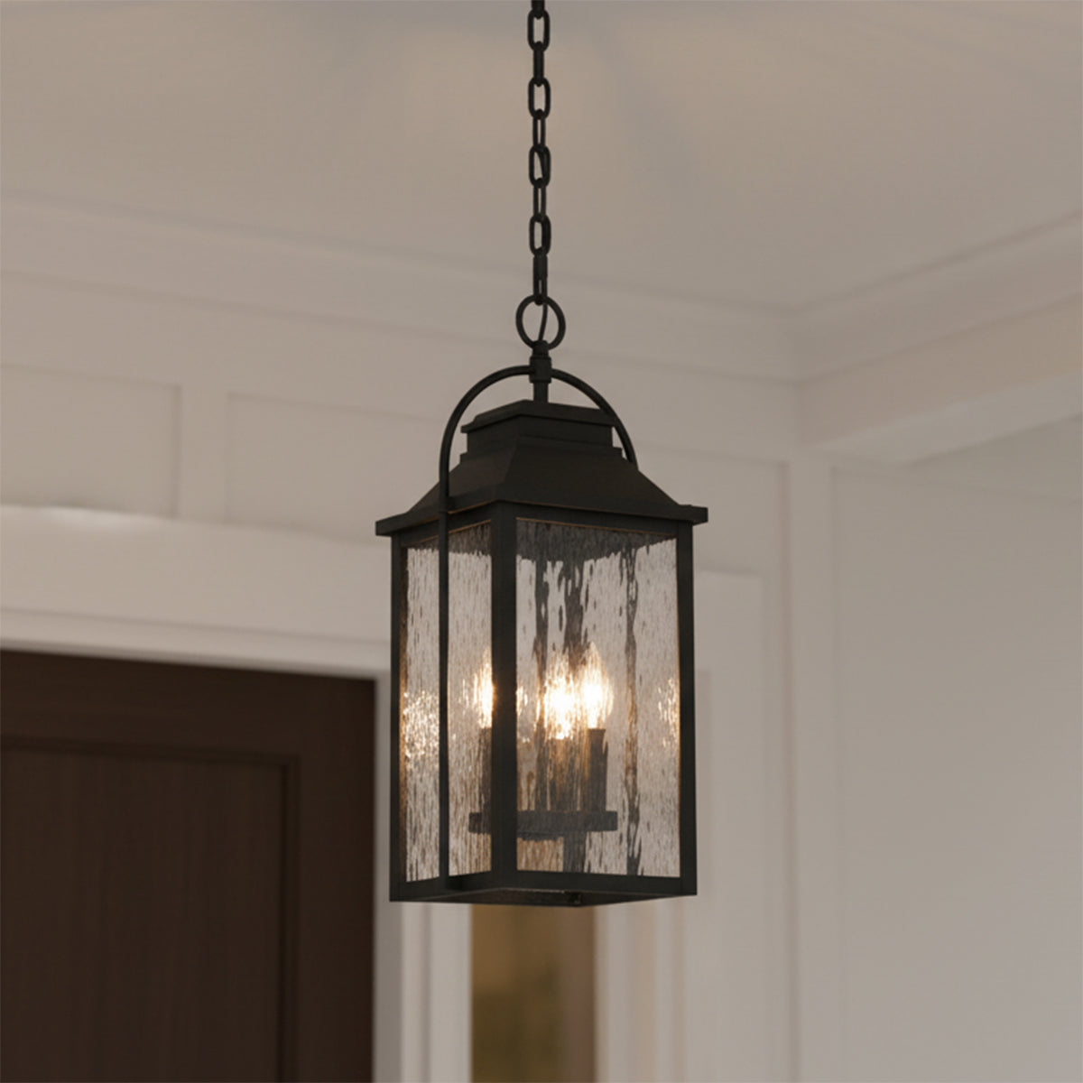 Preston Outdoor Hanging Light for Modern Farmhouse home with White Siding