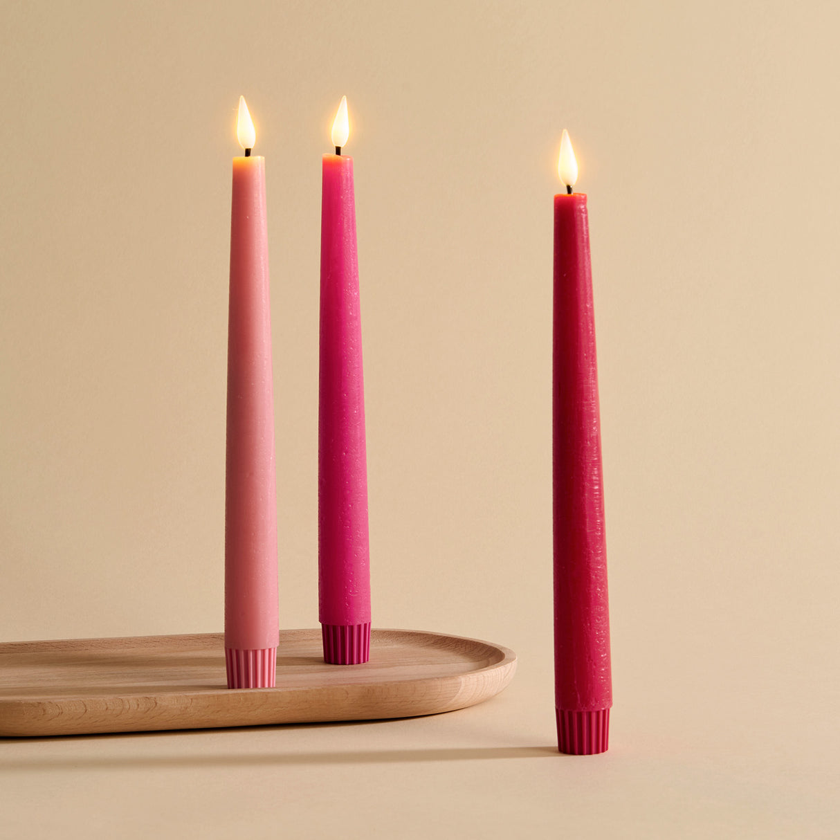 Infinity Wick Gradient Pinks Distressed 9" Taper Candles, Set of 3