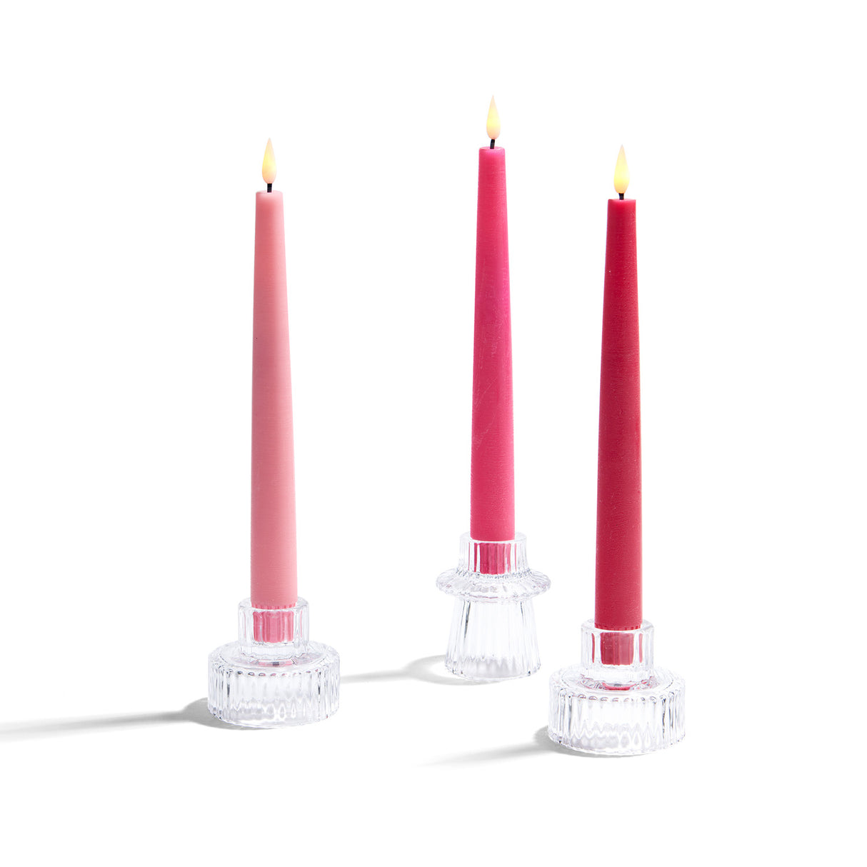 Infinity Wick Gradient Pinks Distressed 9" Taper Candles, Set of 3