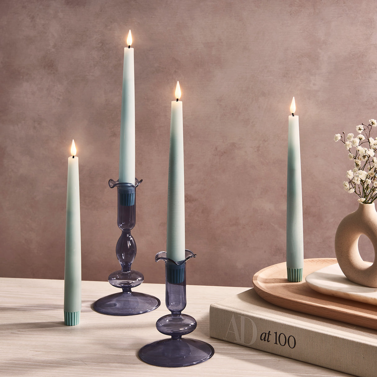 Infinity Wick Pastel Blue 9" Taper Candles, Set of 4