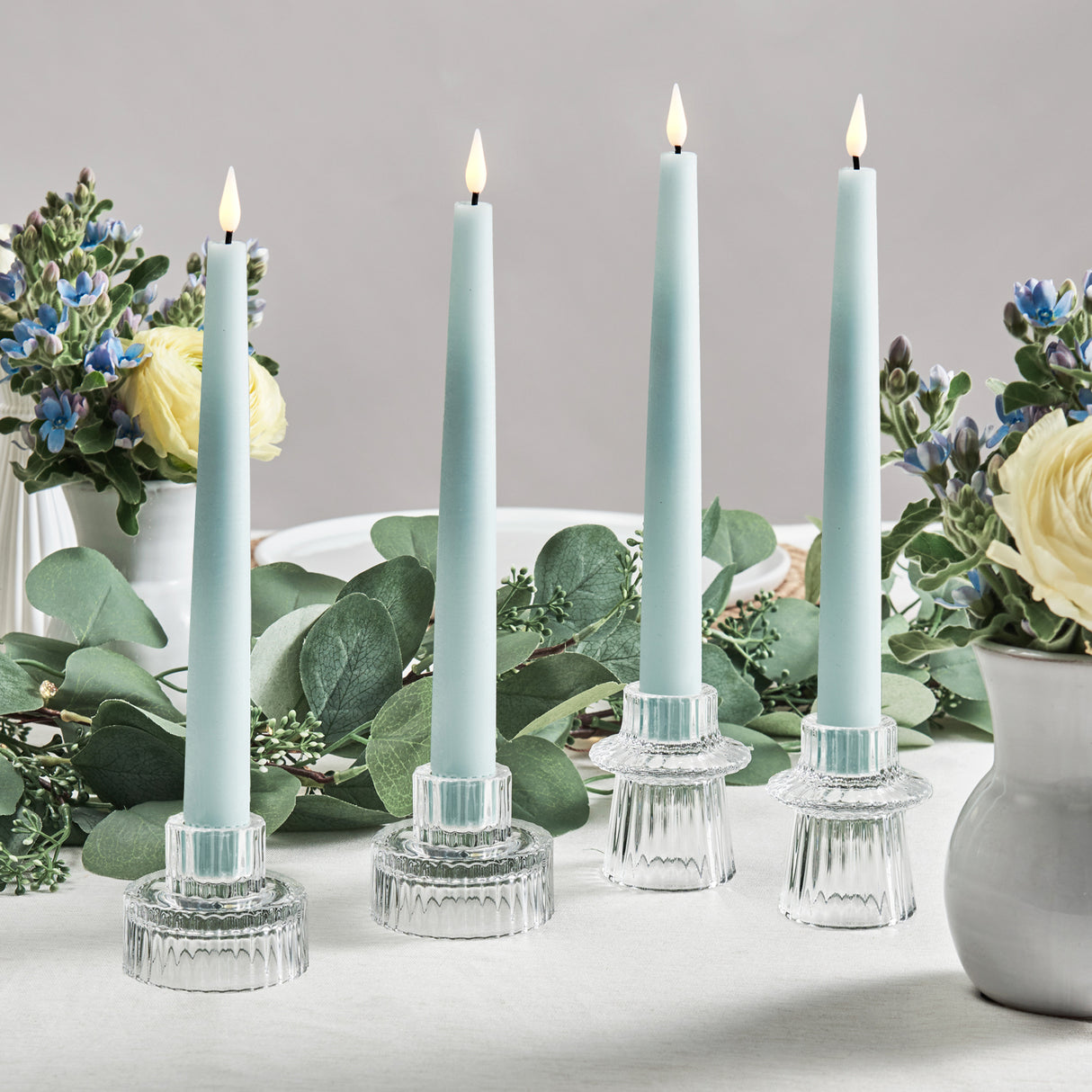 Infinity Wick Pastel Blue 9" Taper Candles, Set of 4