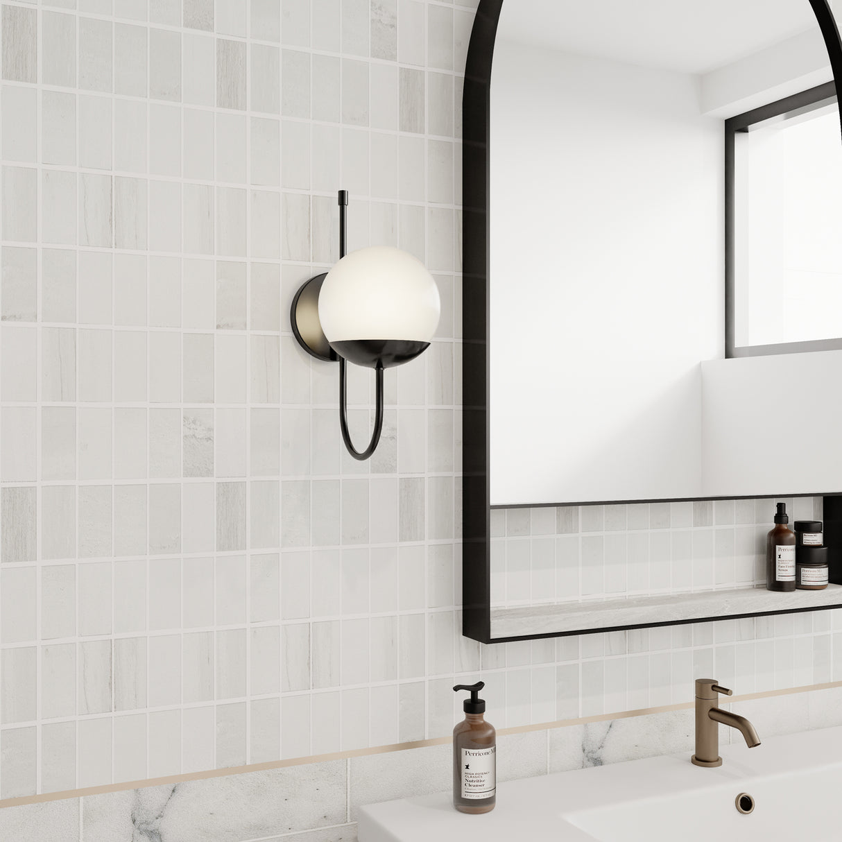 Castell Curved Arm Wall Sconce, Matte Black