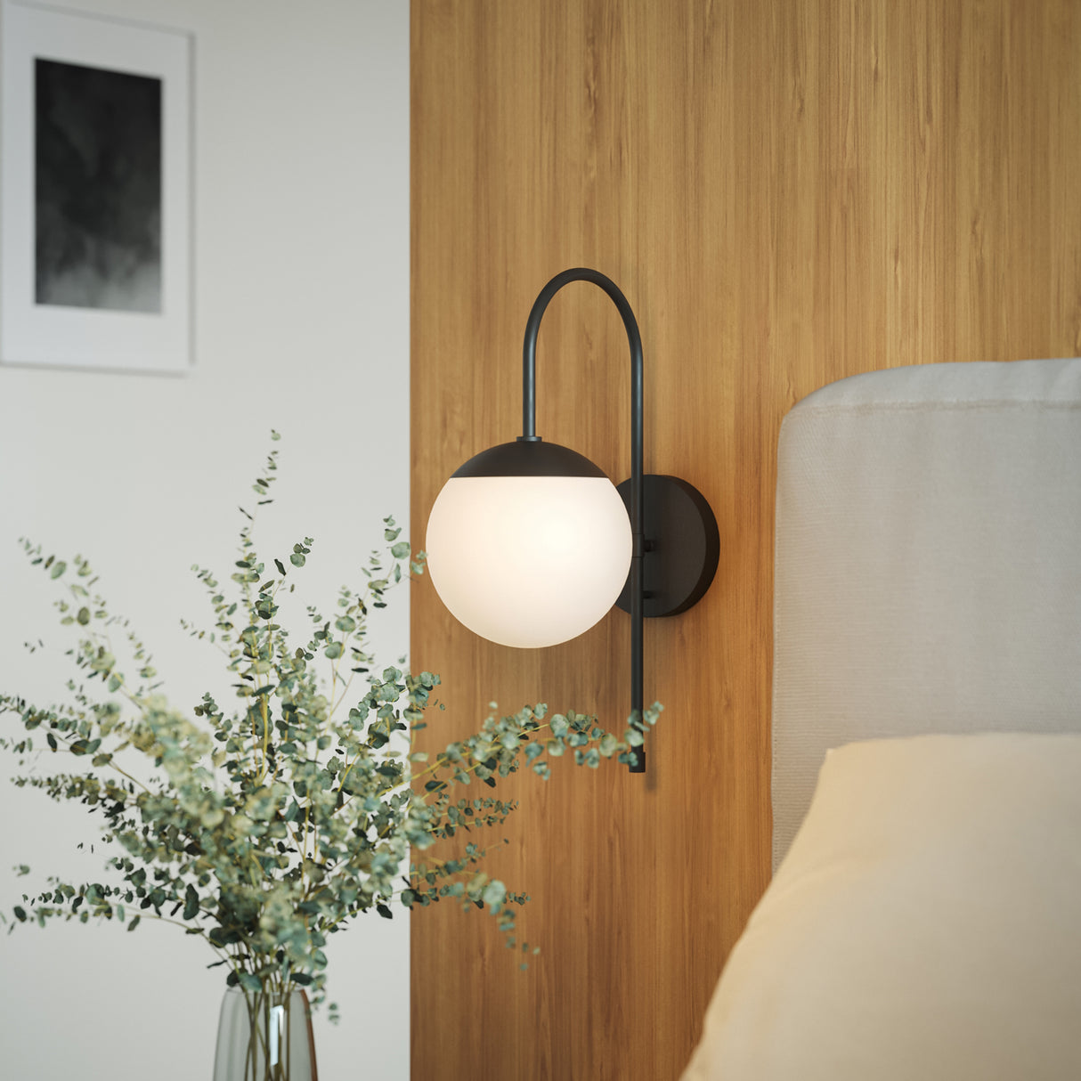 Castell Curved Arm Wall Sconce, Matte Black