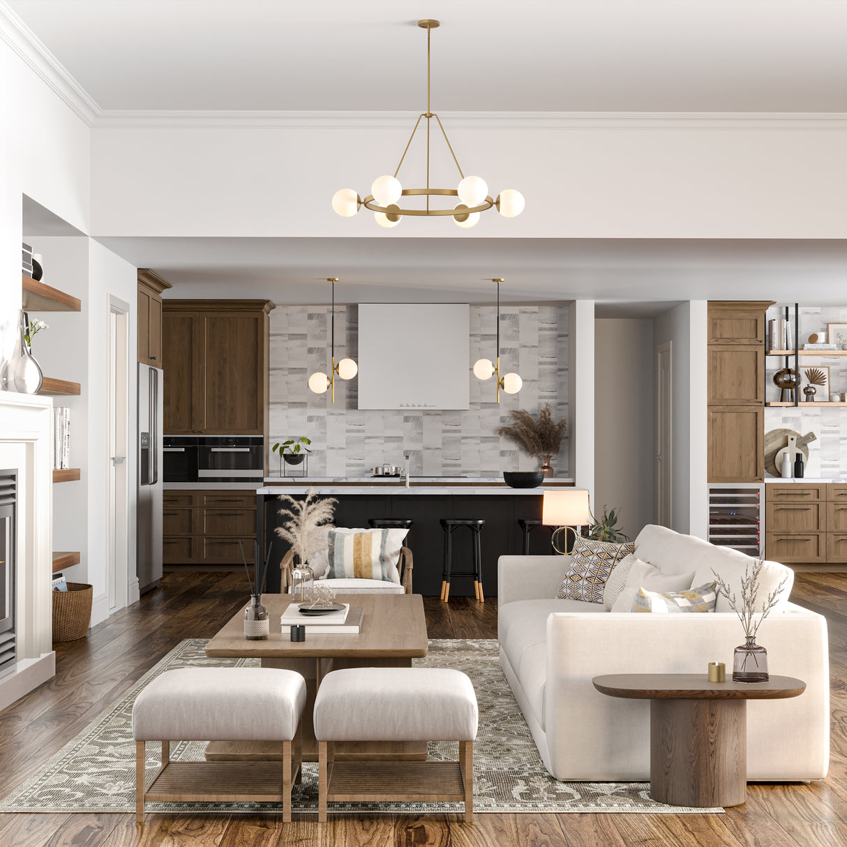 Castell 6 Globe Round Chandelier 36", Aged Brass