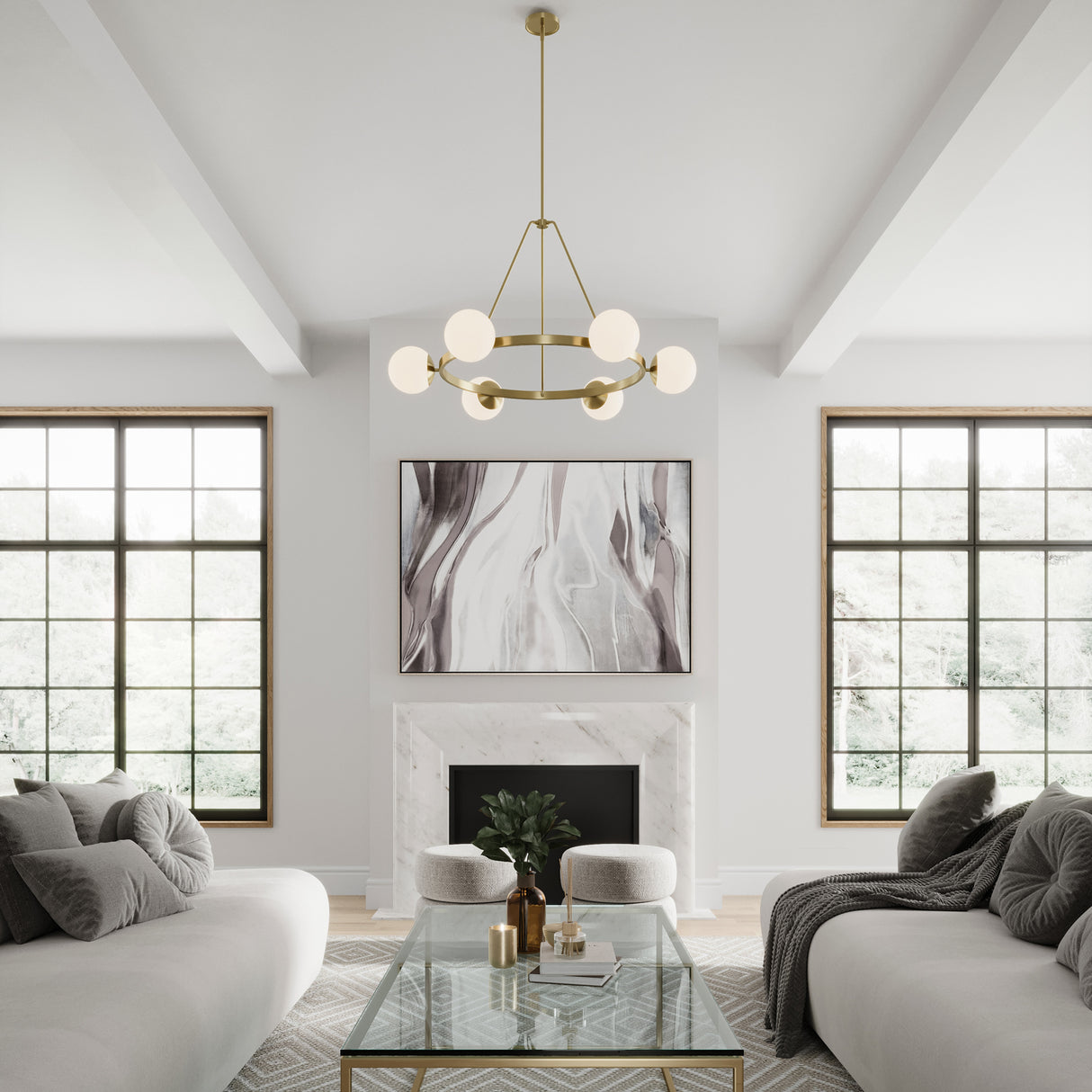 Castell 6 Globe Round Chandelier 36", Aged Brass