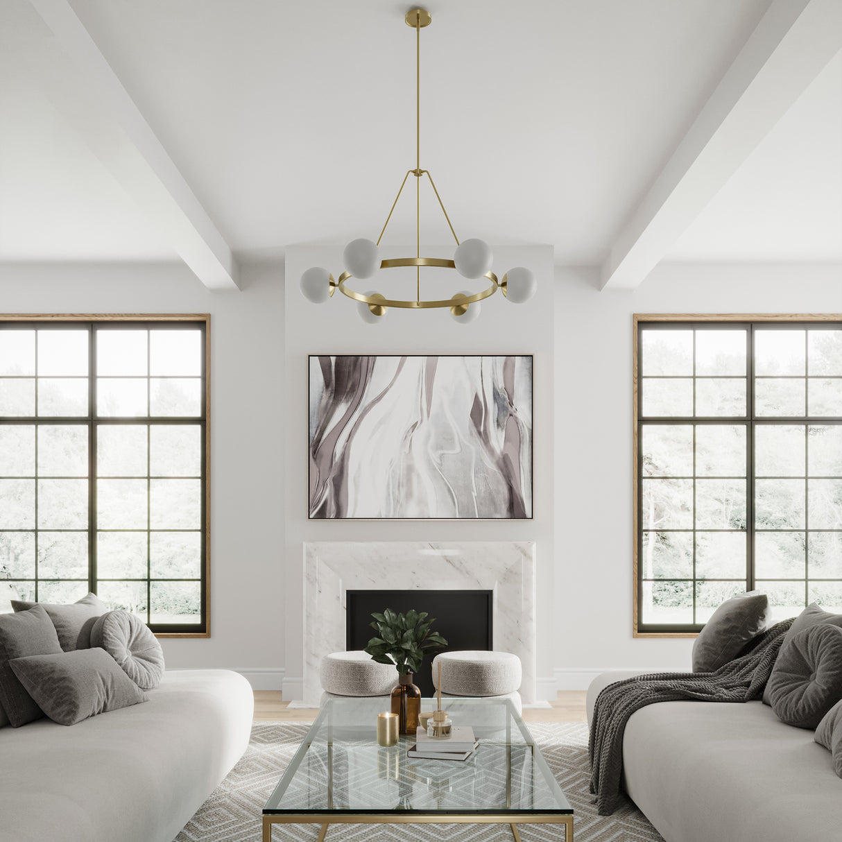 Castell 6 Globe Round Chandelier 36", Aged Brass