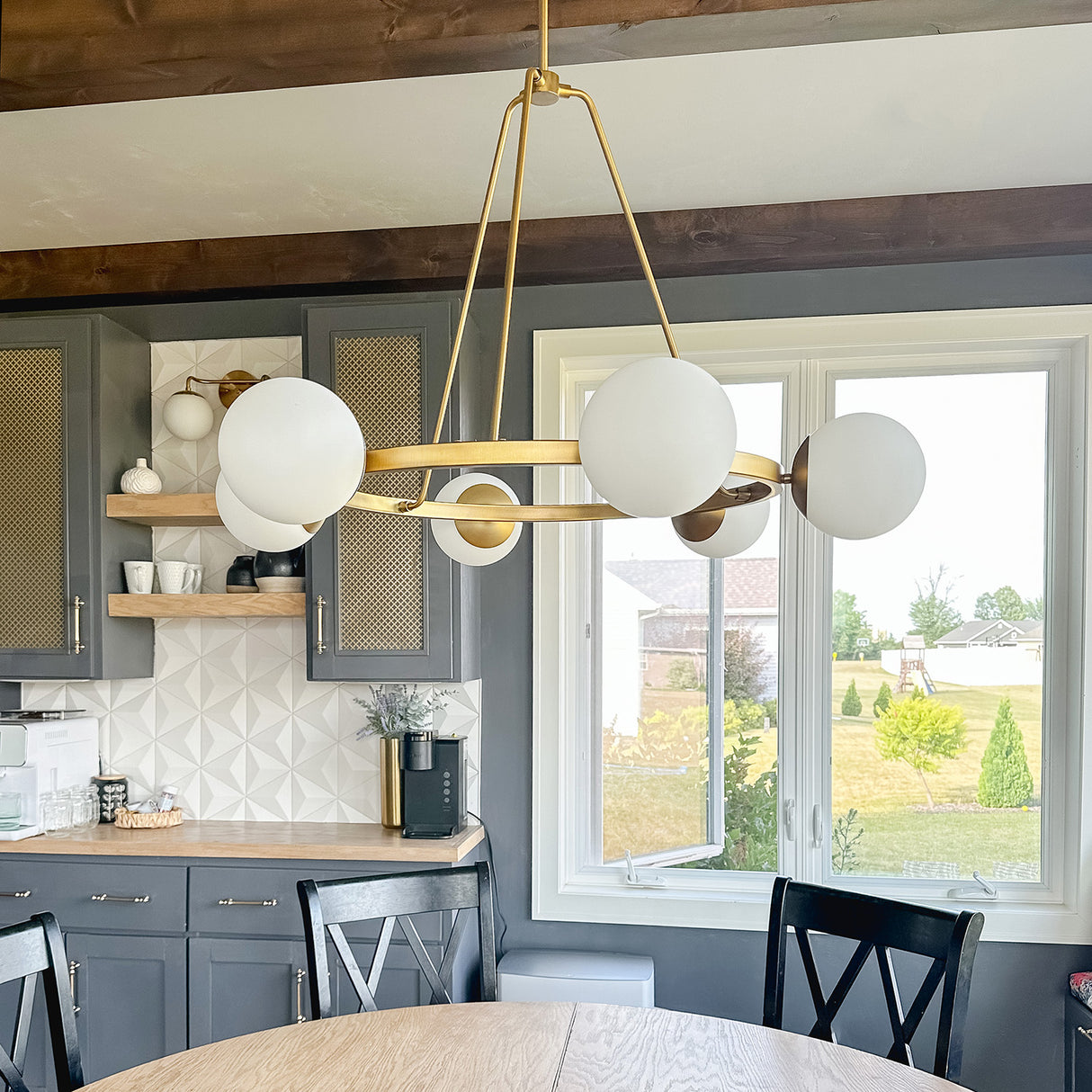 Castell 6 Globe Round Chandelier 36", Aged Brass