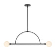Milo 2 Globe Linear Arc LED Pendant, Matte Black with white opal glass, front view