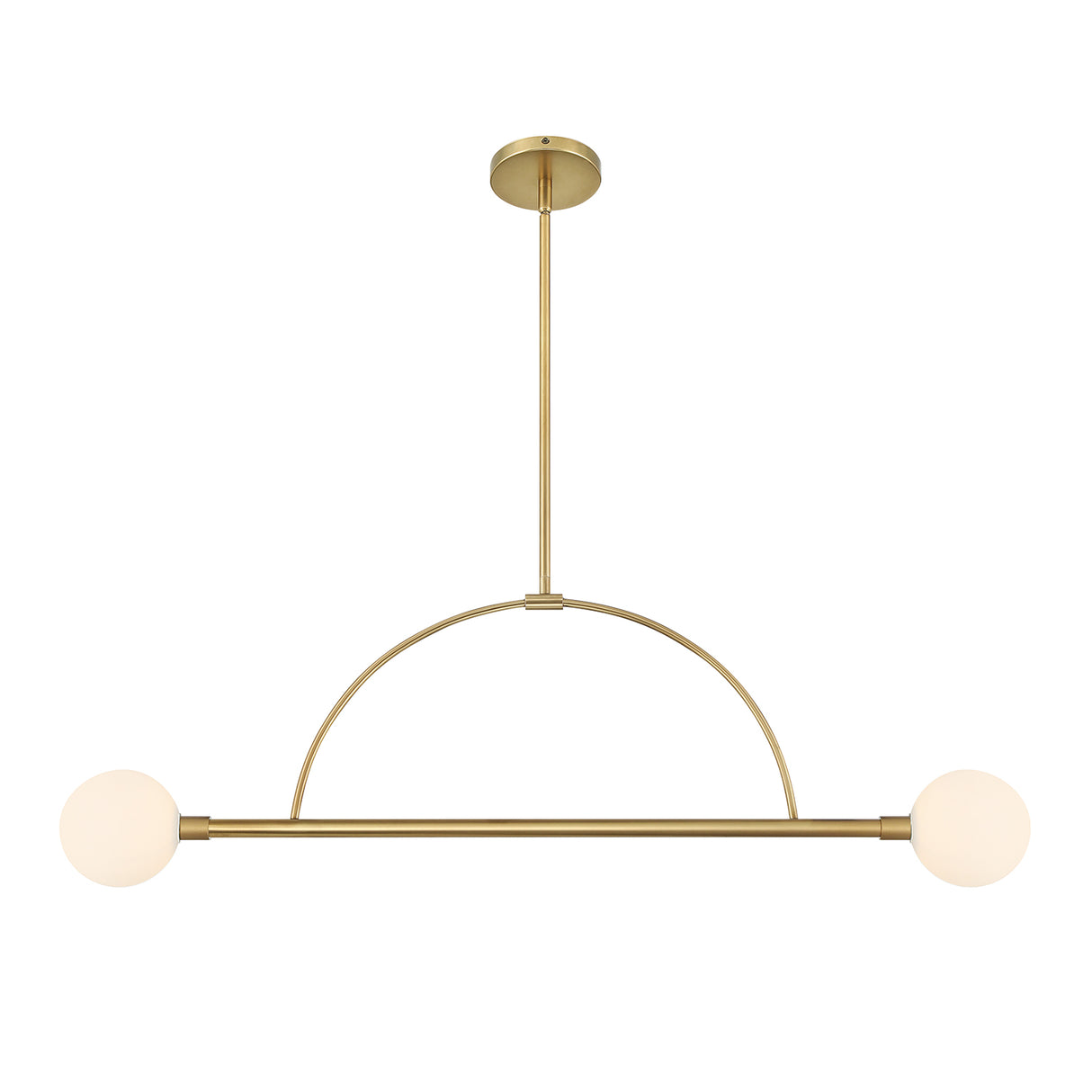 Milo 2 Globe Linear Arc LED Pendant, Aged Brass with white opal glass, alternate view