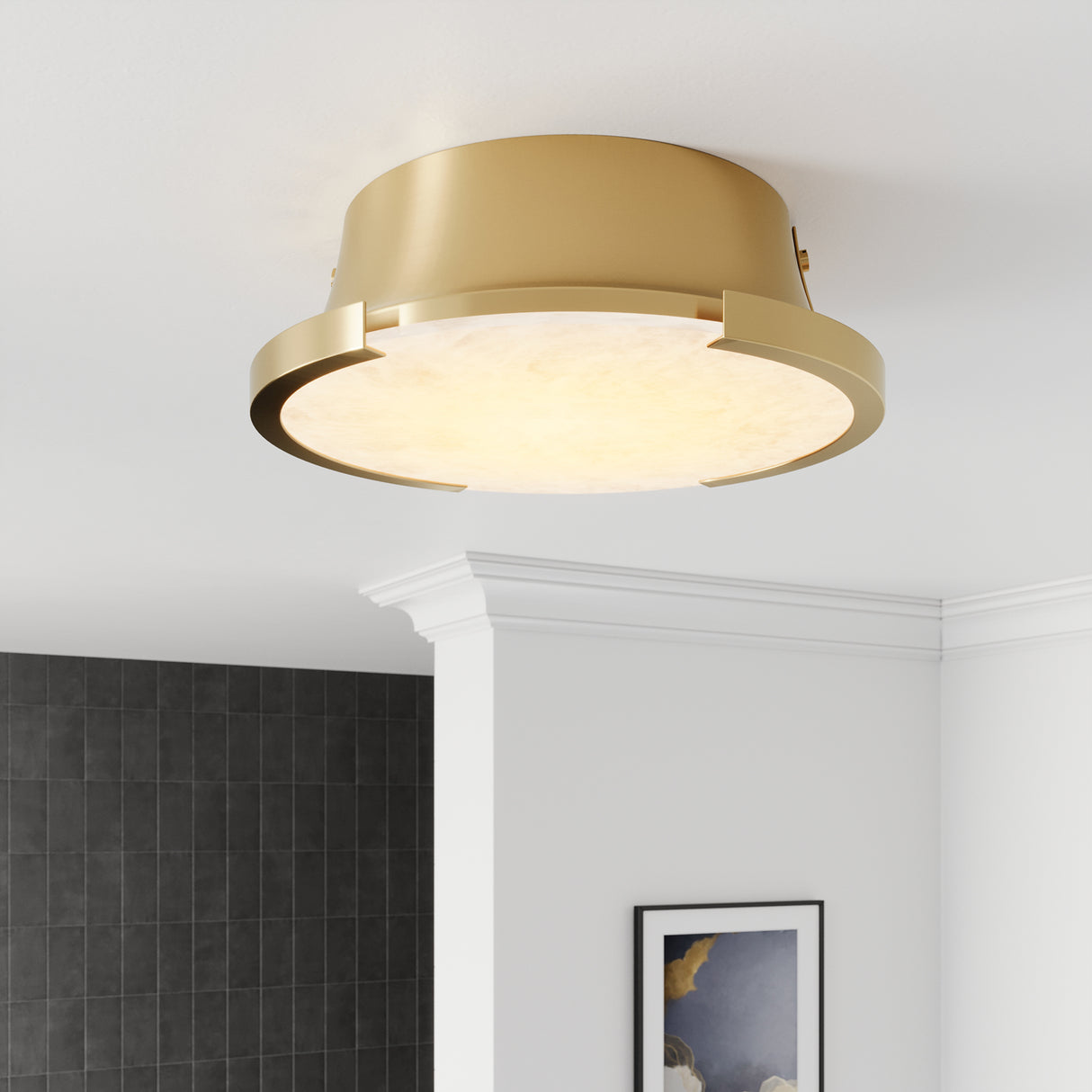 Joni LED Alabaster Flush Mount 14", Aged Brass