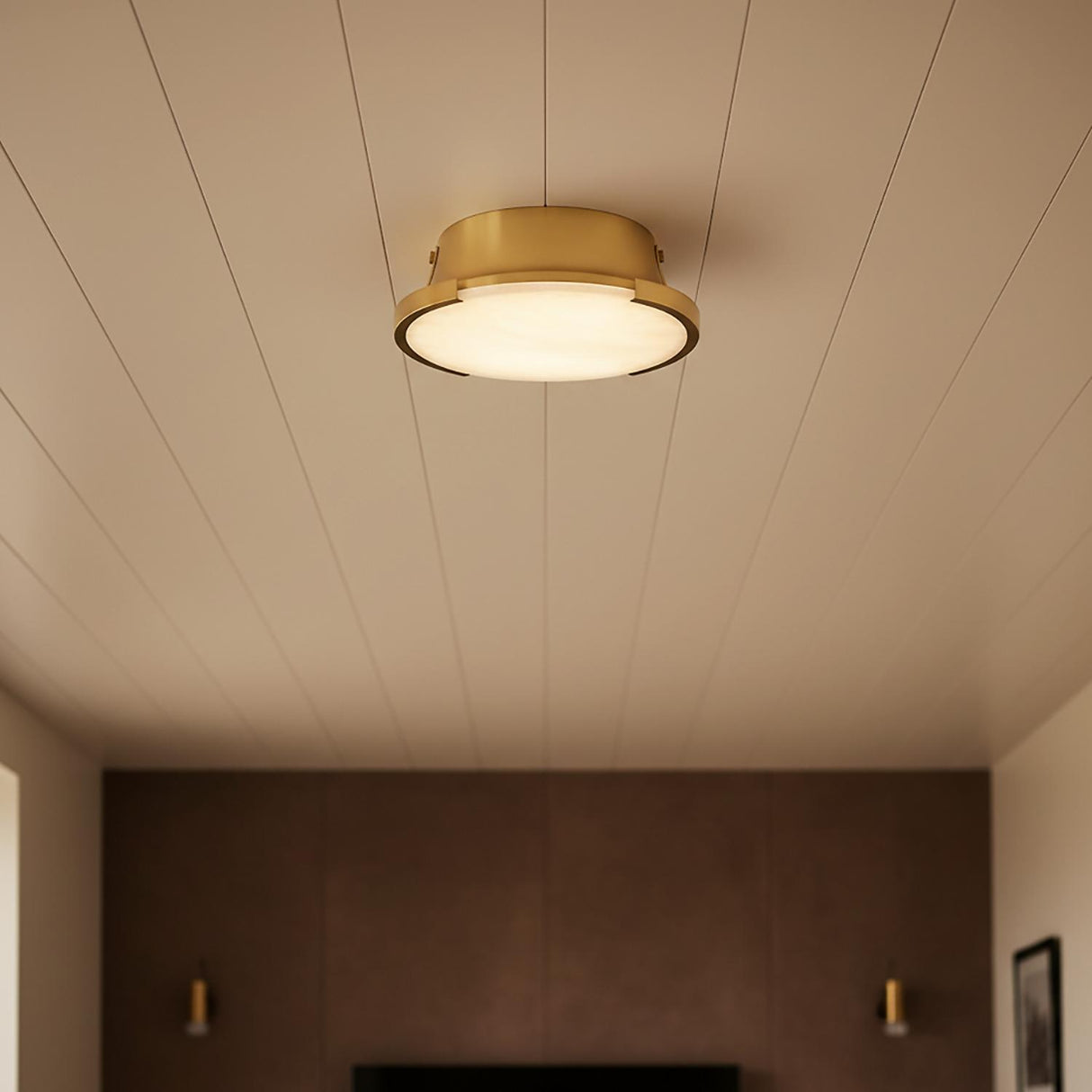 Joni LED Alabaster Flush Mount 14", Aged Brass