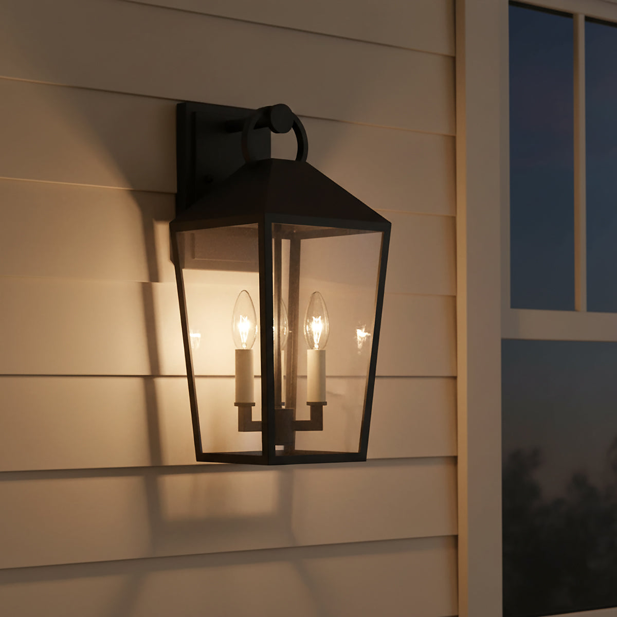 Cole Outdoor Wall Light, Medium 17" Black for Modern Farmhouse home with White Siding