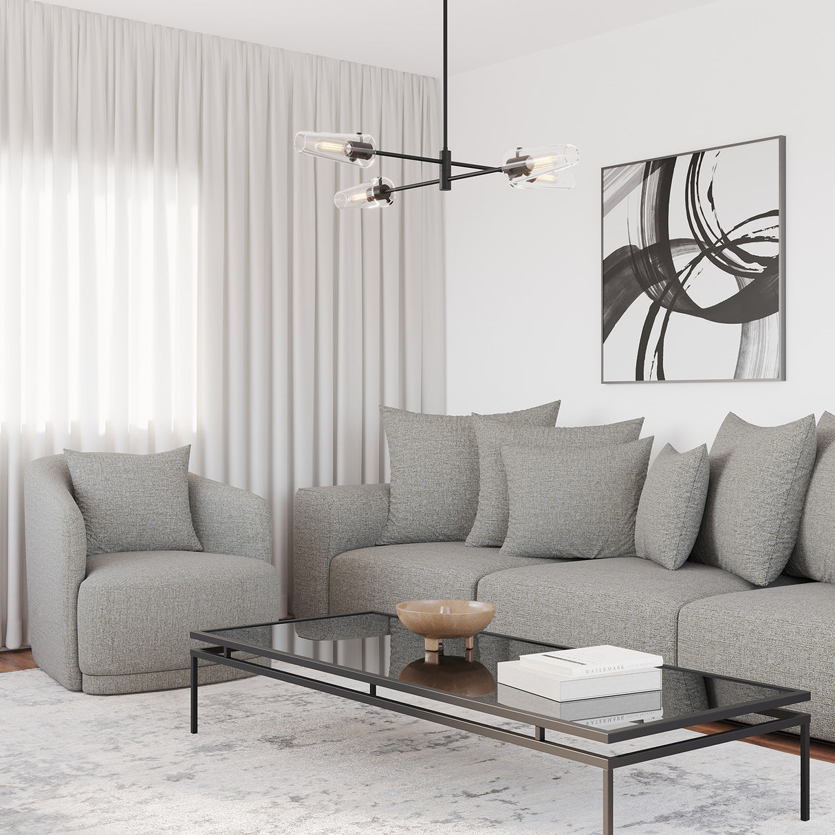 Open Box Mason 4 Light Chandelier, Matte Black