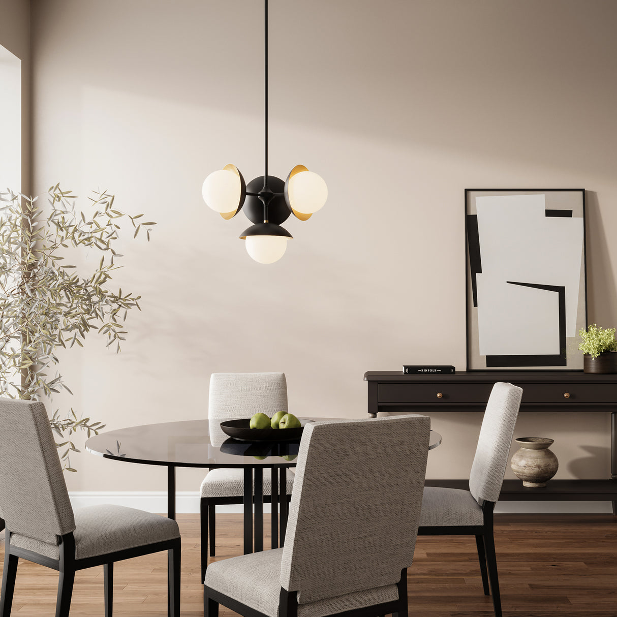 Mira 4 Globe Pendant 20", Matte Black and Satin Brass