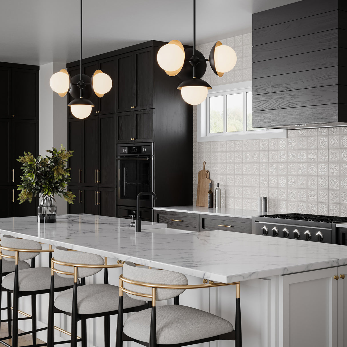 Mira 4 Globe Pendant 20", Matte Black and Satin Brass