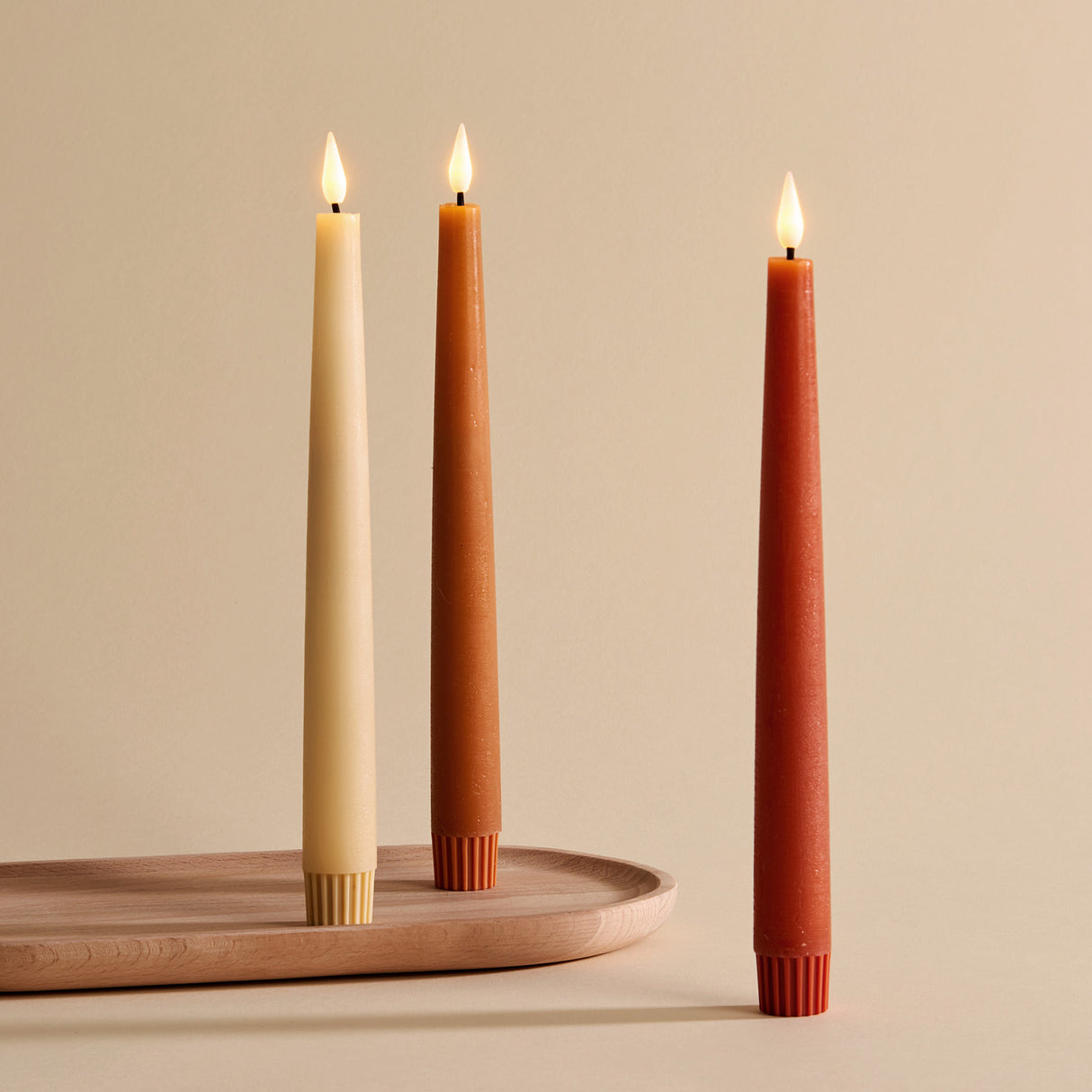 Infinity Wick Gradient Autumn Neutrals, Distressed 9" Taper Candles, Set of 3