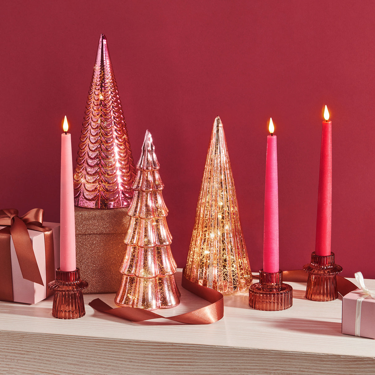 Juniper Glass Trees, Pink, Set of 3