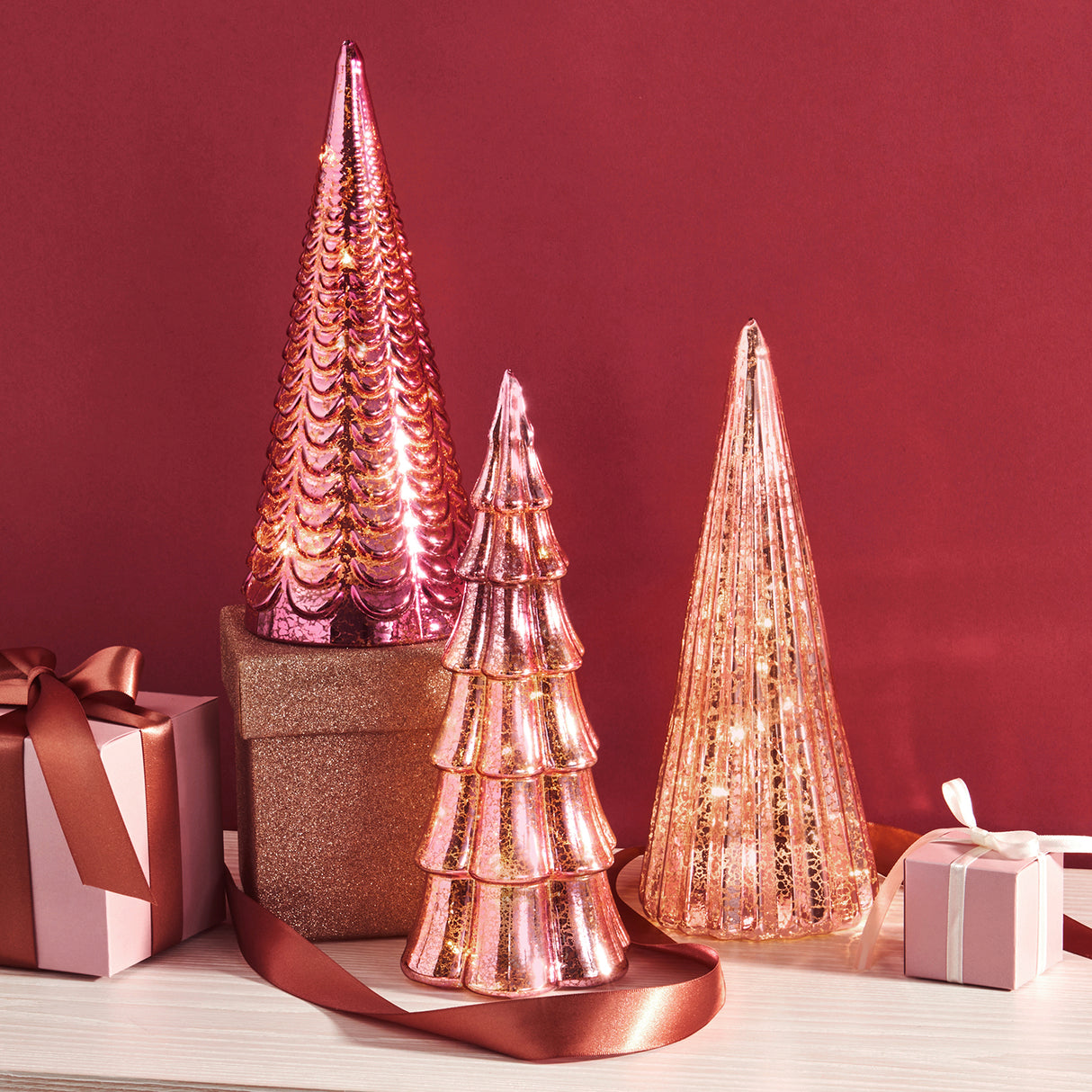 Juniper Glass Trees, Pink, Set of 3