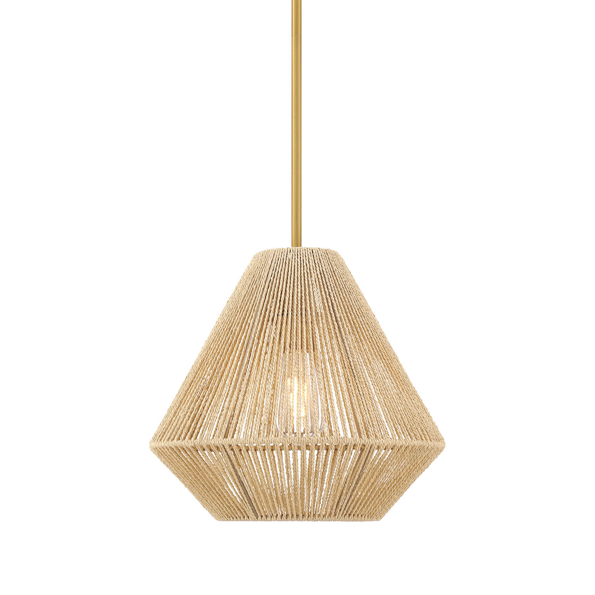 Farrah Small Jute Pendant 14", Natural and Aged Brass