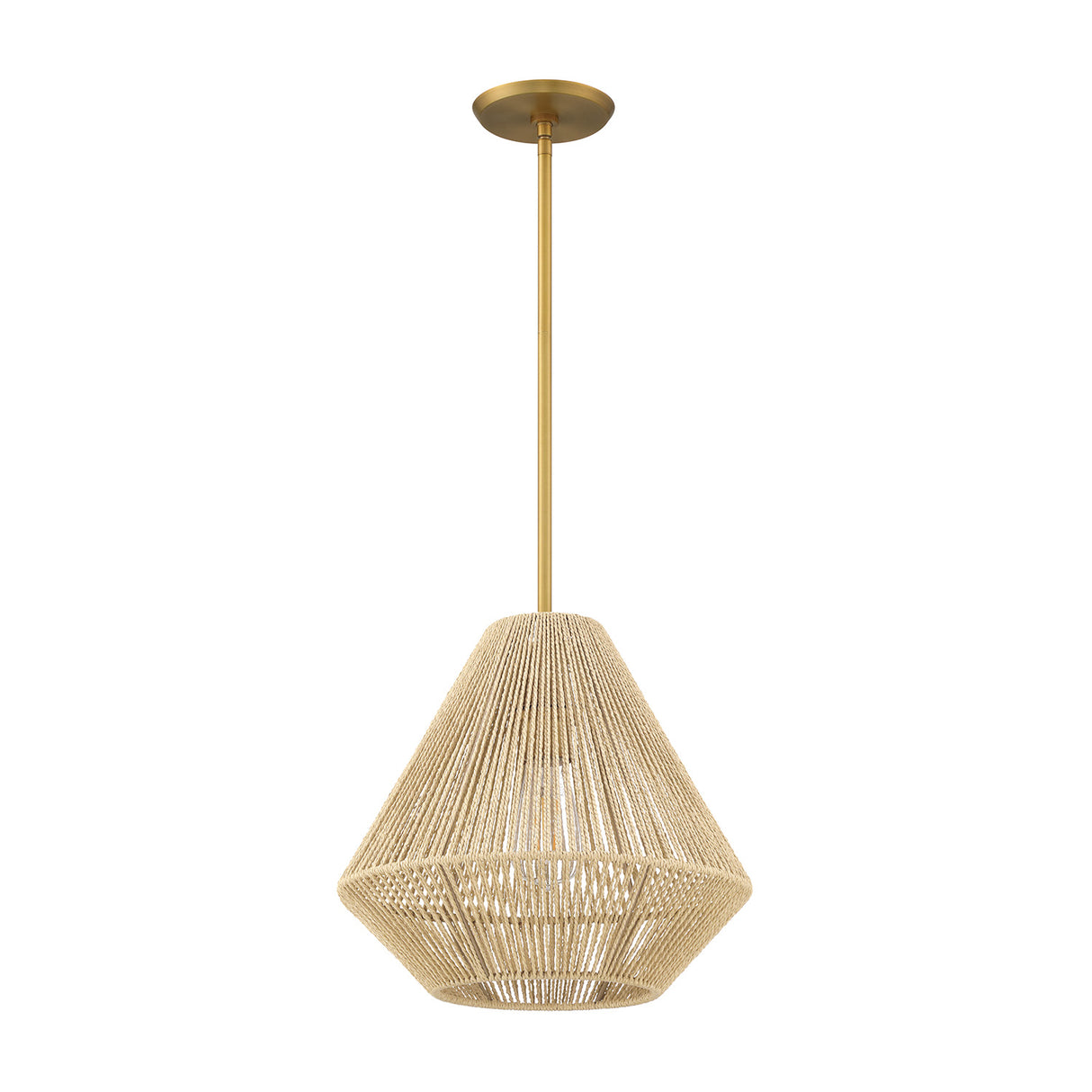 Farrah Small Jute Pendant 14", Natural and Aged Brass