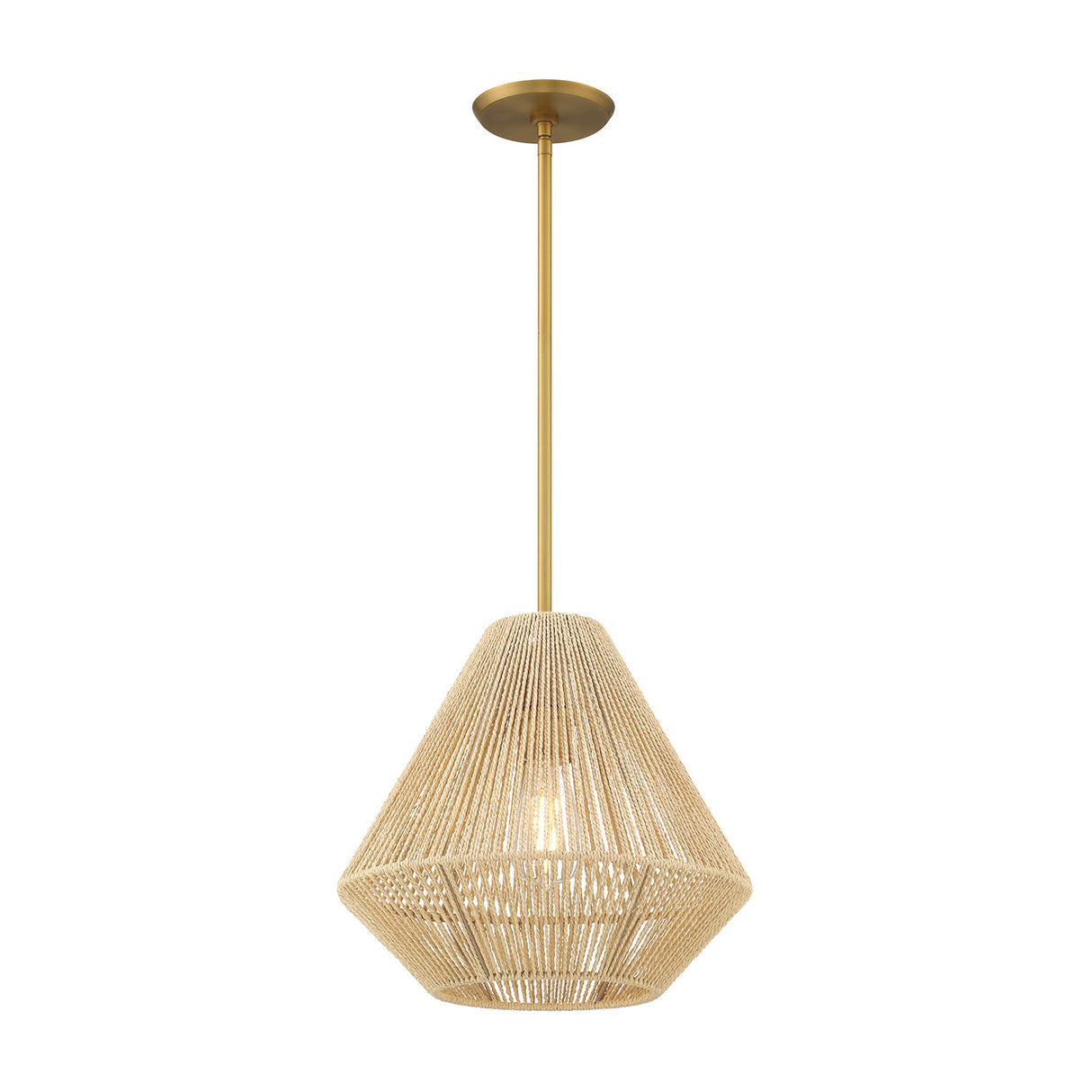 Farrah Small Jute Pendant 14", Natural and Aged Brass
