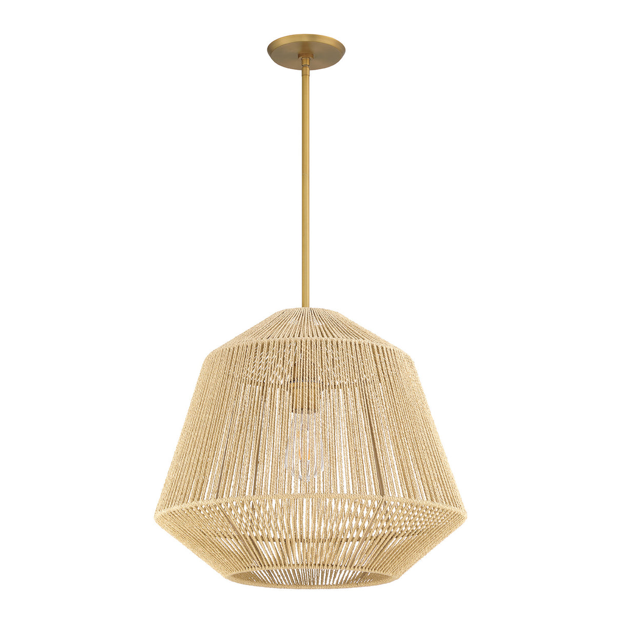 Farrah Large Jute Pendant 19", Natural and Aged Brass