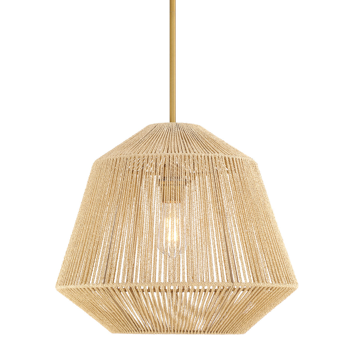 Farrah Large Jute Pendant 19", Natural and Aged Brass