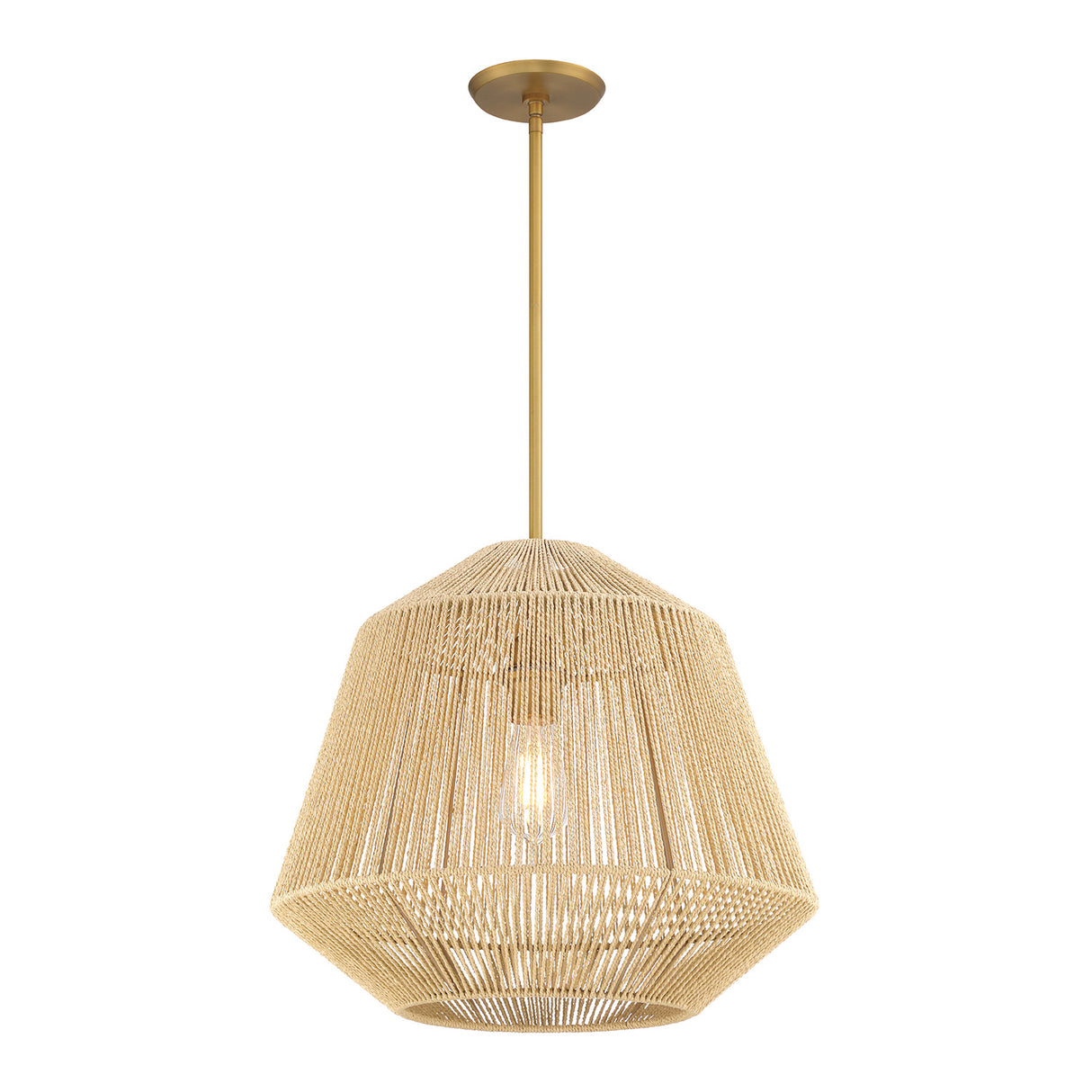 Farrah Large Jute Pendant 19", Natural and Aged Brass