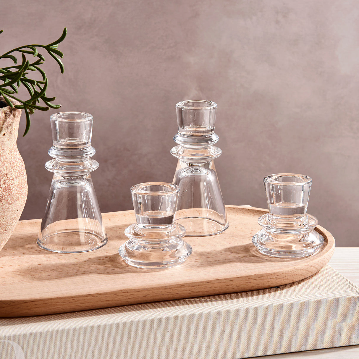 Millie Glass Taper Candle Holders, Set of 4, Clear