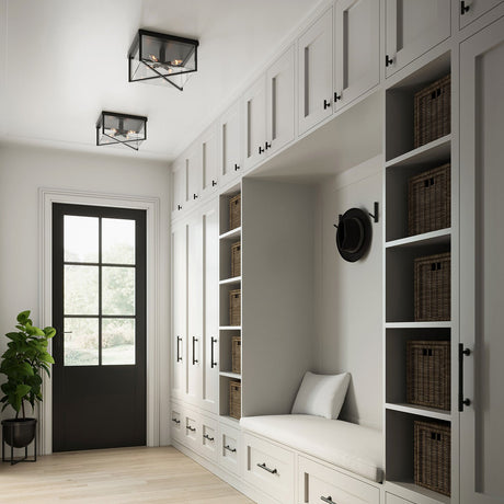 Two Miles Flush Mount Lights shown in an entry hall with built in storage