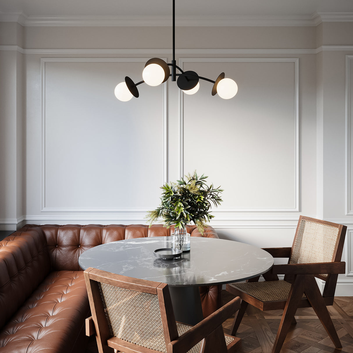 Levi 4 Globe Chandelier 26", Matte Black