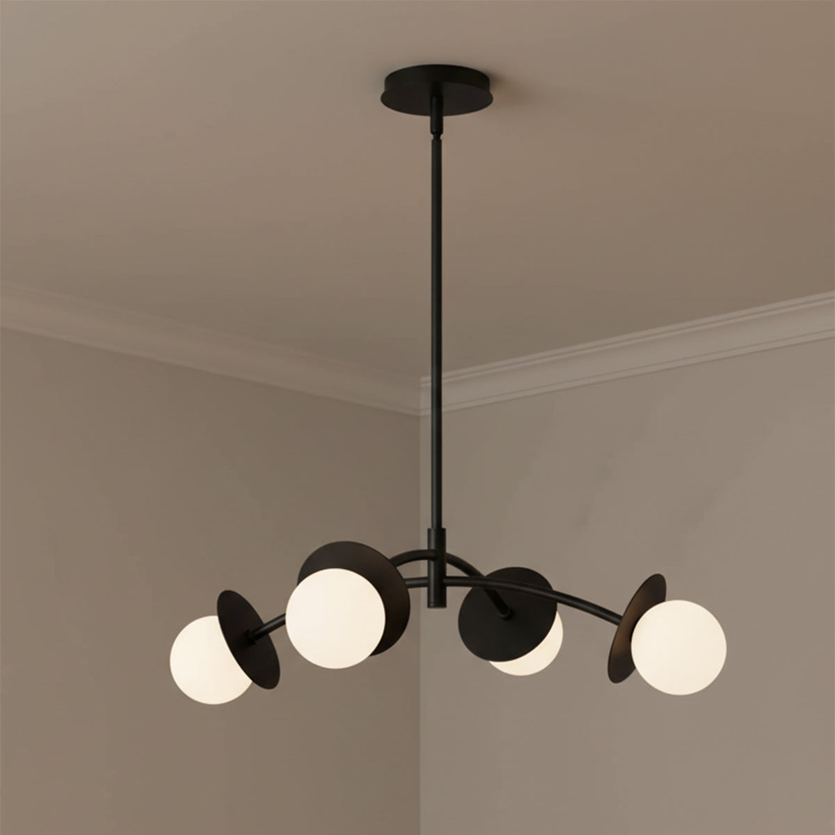 Levi 4 Globe Chandelier 26" for Modern home with Warm Beige Walls