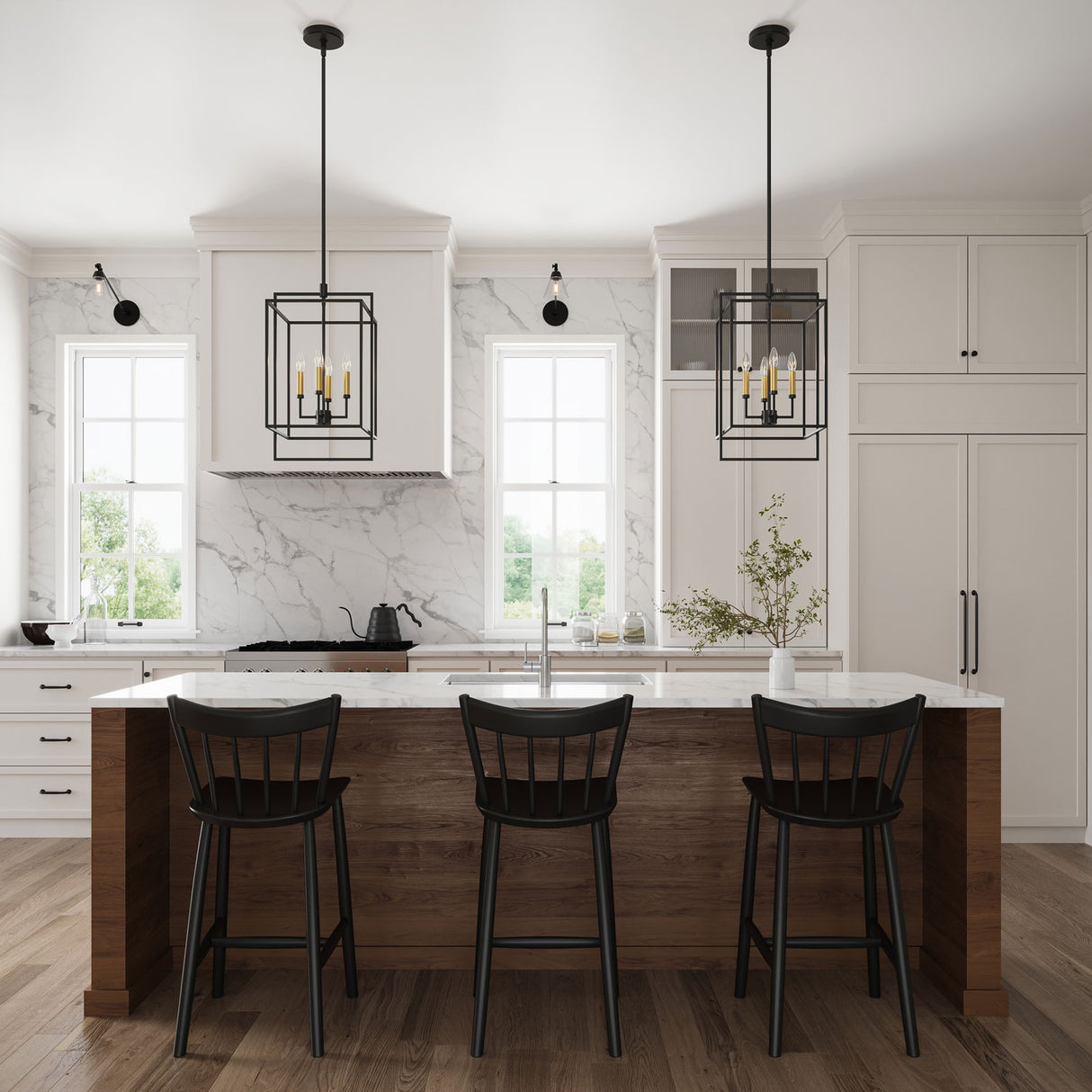 Noa 4 Light Pendant 13", Matte Black with Aged Brass