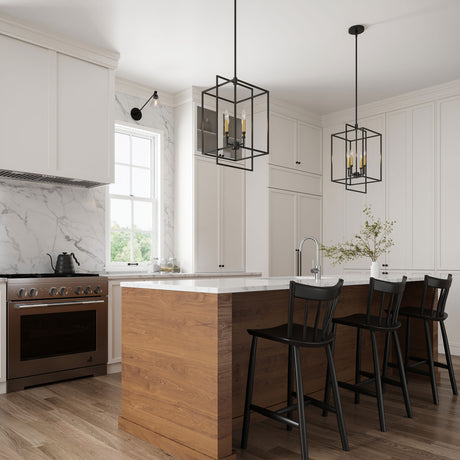 Noa 4 Light Pendant 13", Matte Black with Aged Brass