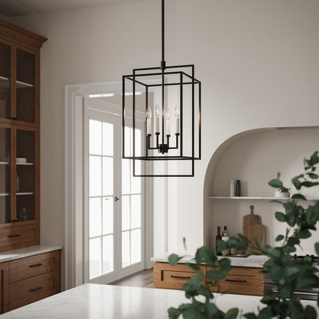 Noa 4 Light Pendant 13", Matte Black with White
