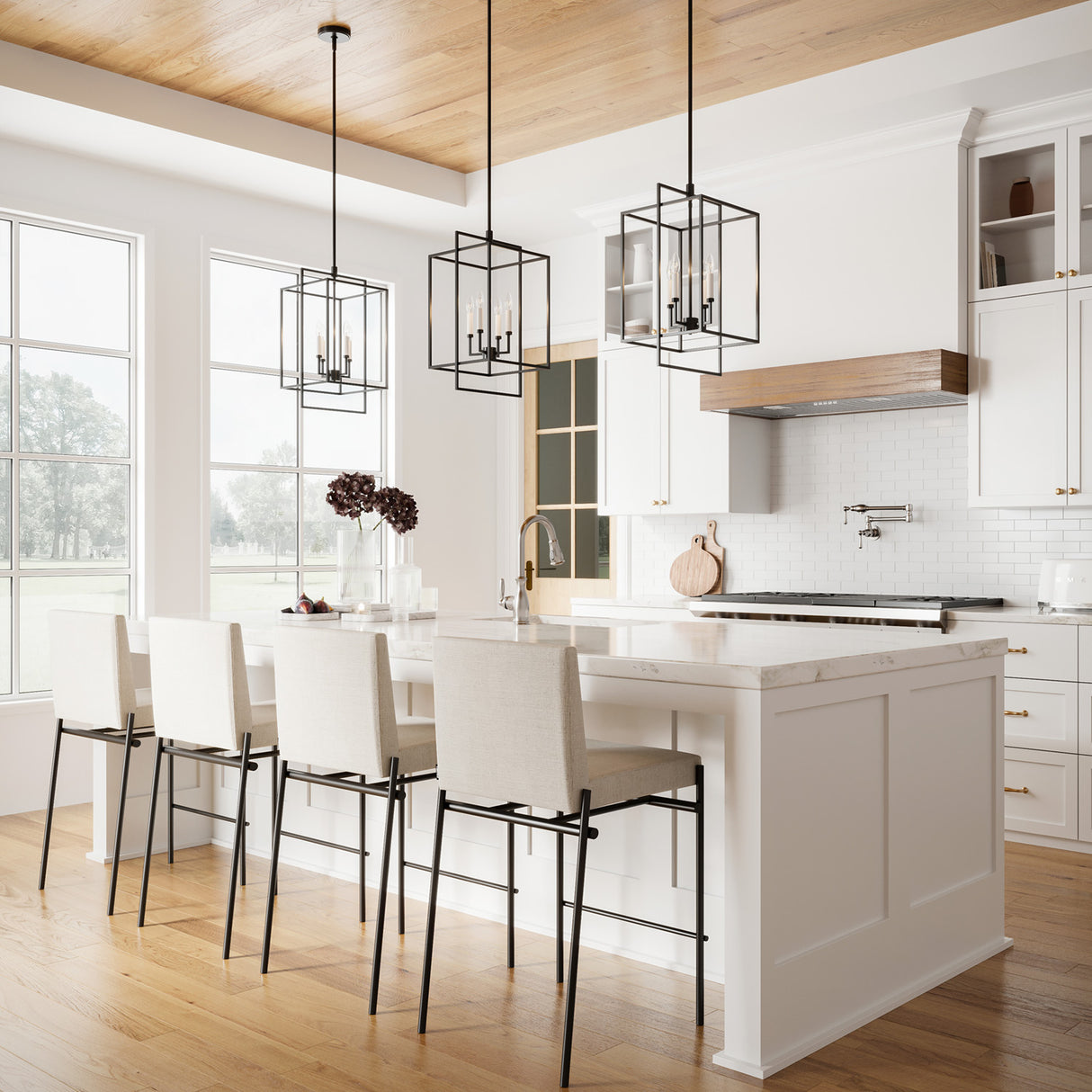 Noa 4 Light Pendant 13", Matte Black with White
