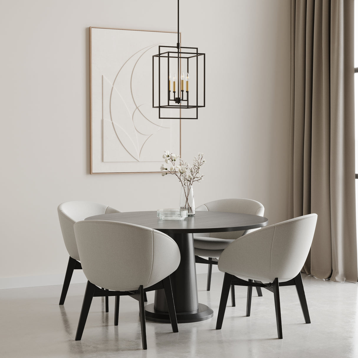 Noa 4 Light Pendant 13", Matte Black with Aged Brass