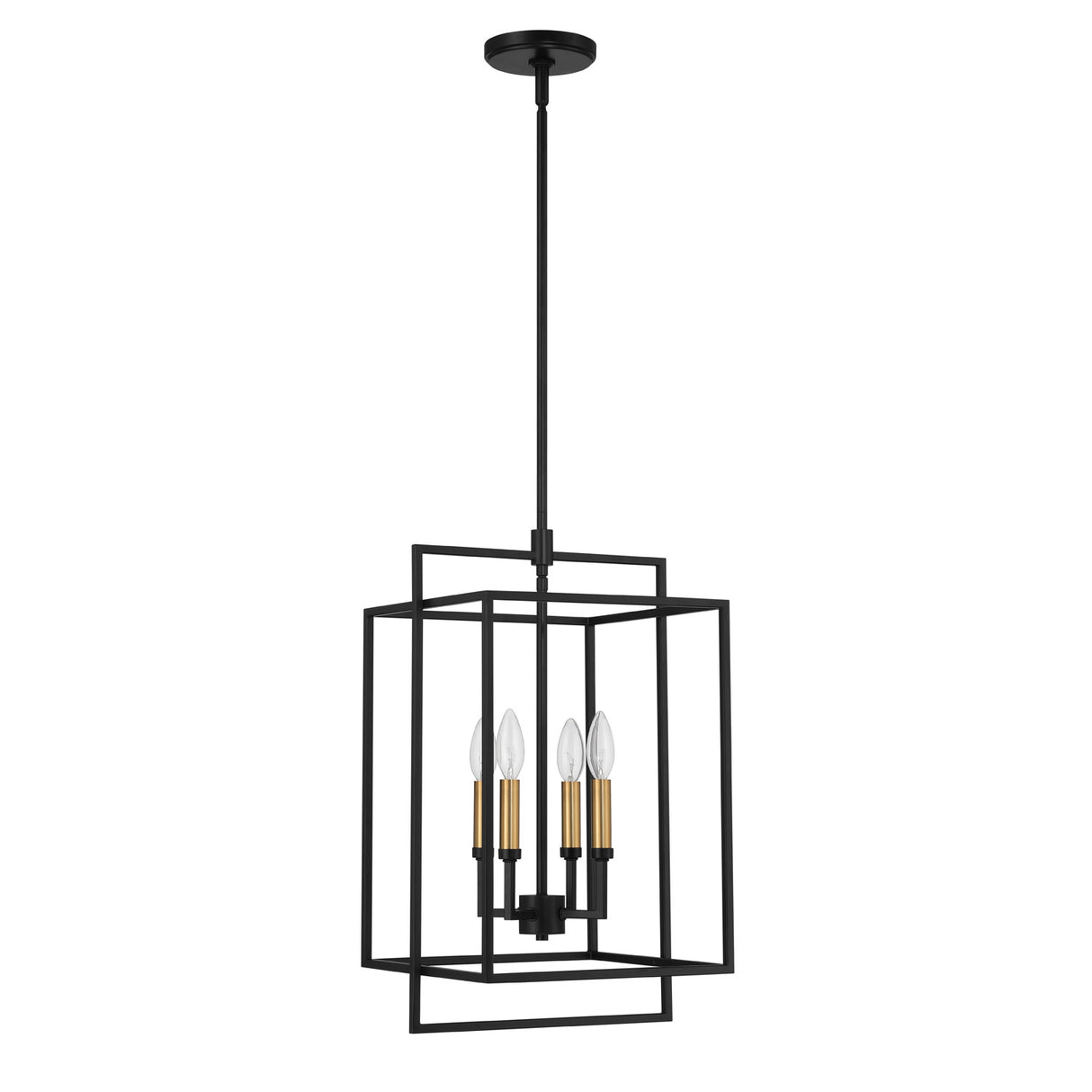 Noa 4 Light Pendant 13", Matte Black with Aged Brass