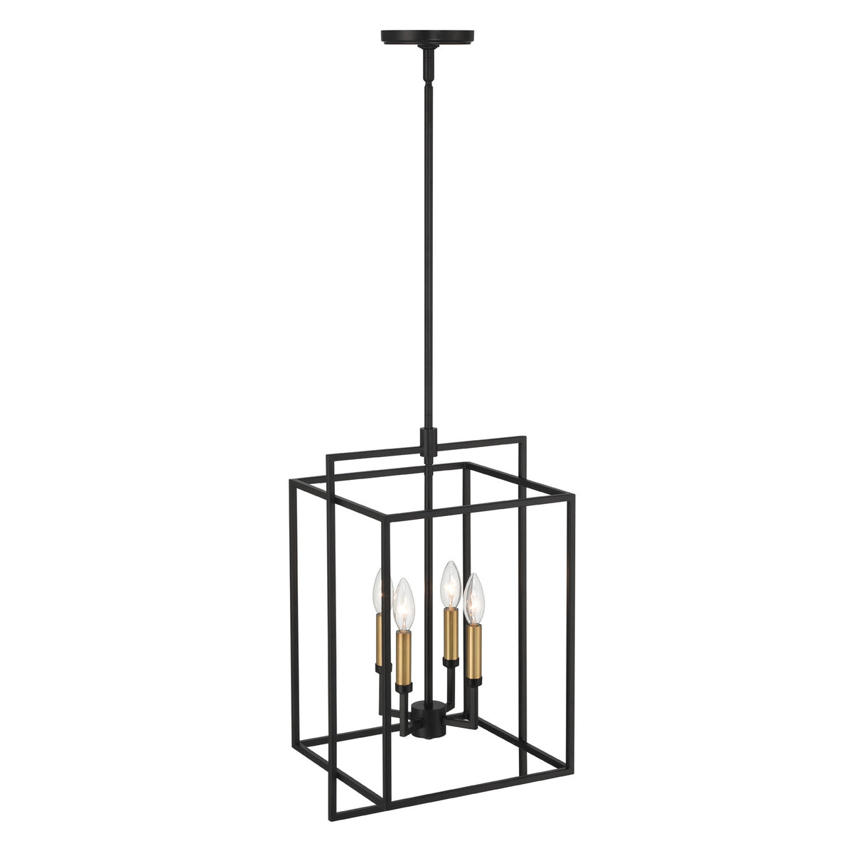 Noa 4 Light Pendant 13", Matte Black with Aged Brass