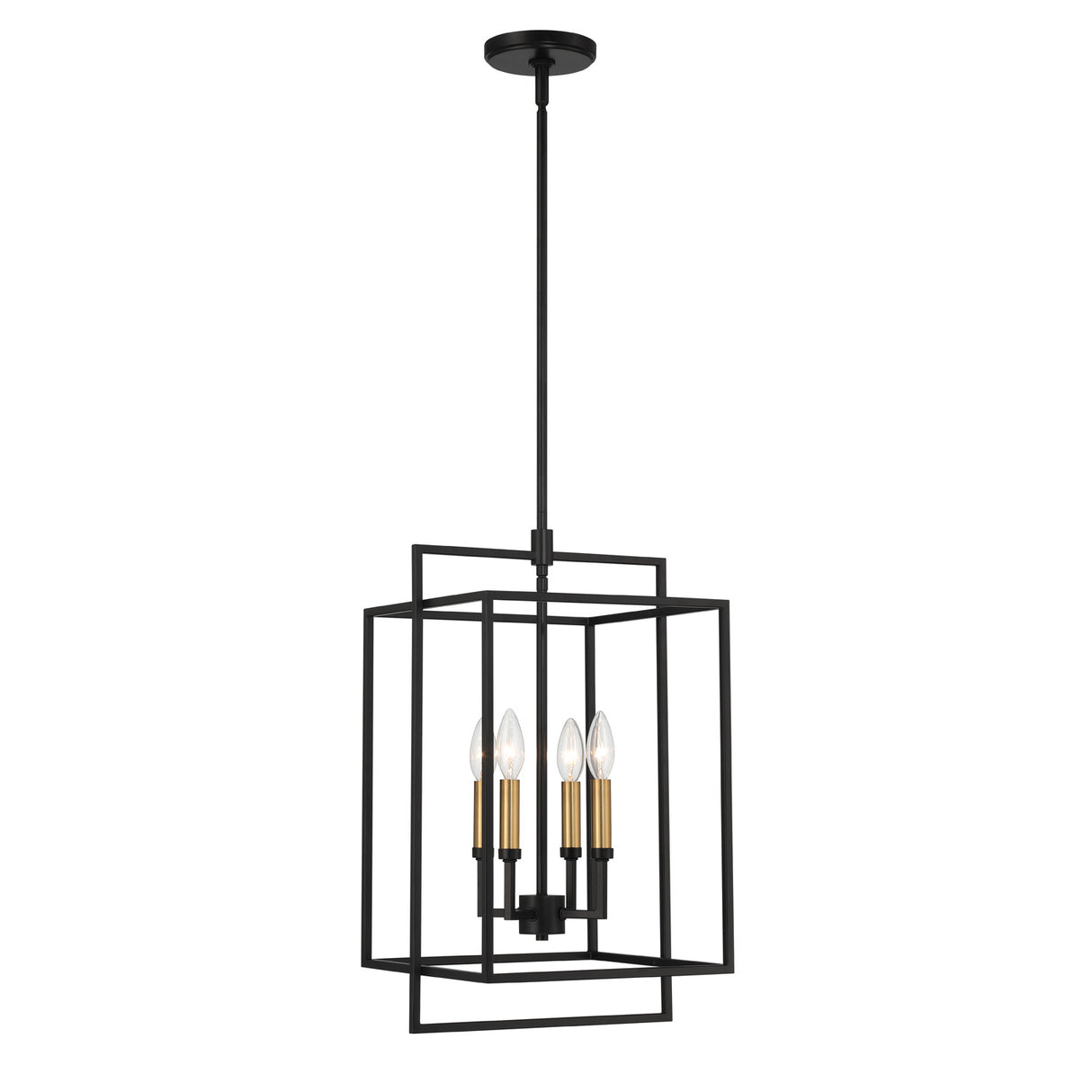 Noa 4 Light Pendant 13", Matte Black with Aged Brass