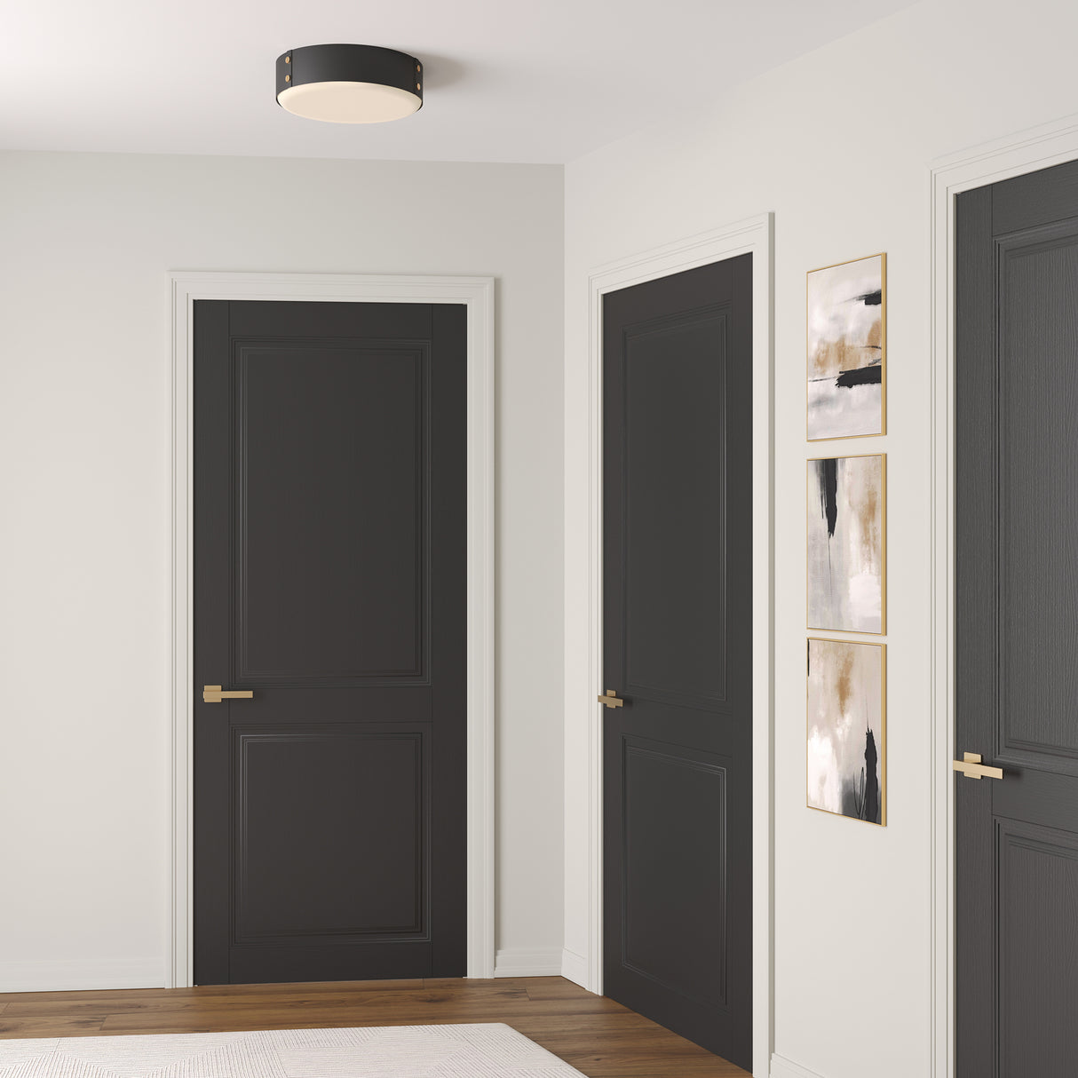 Oscar LED Flush Mount 14", Matte Black with Brass Accents
