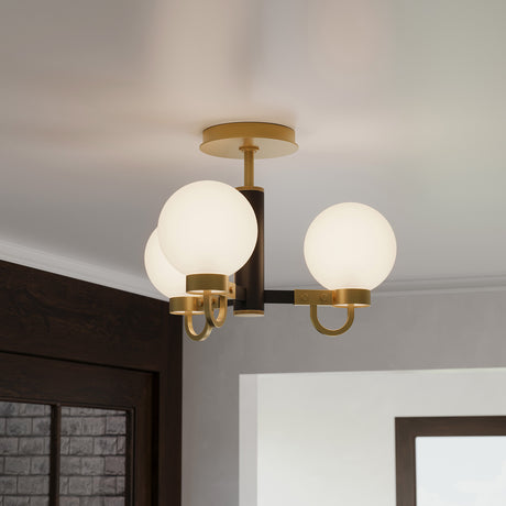 Ryan 3 Light Semi-Flush 18", Matte Black and Aged Brass