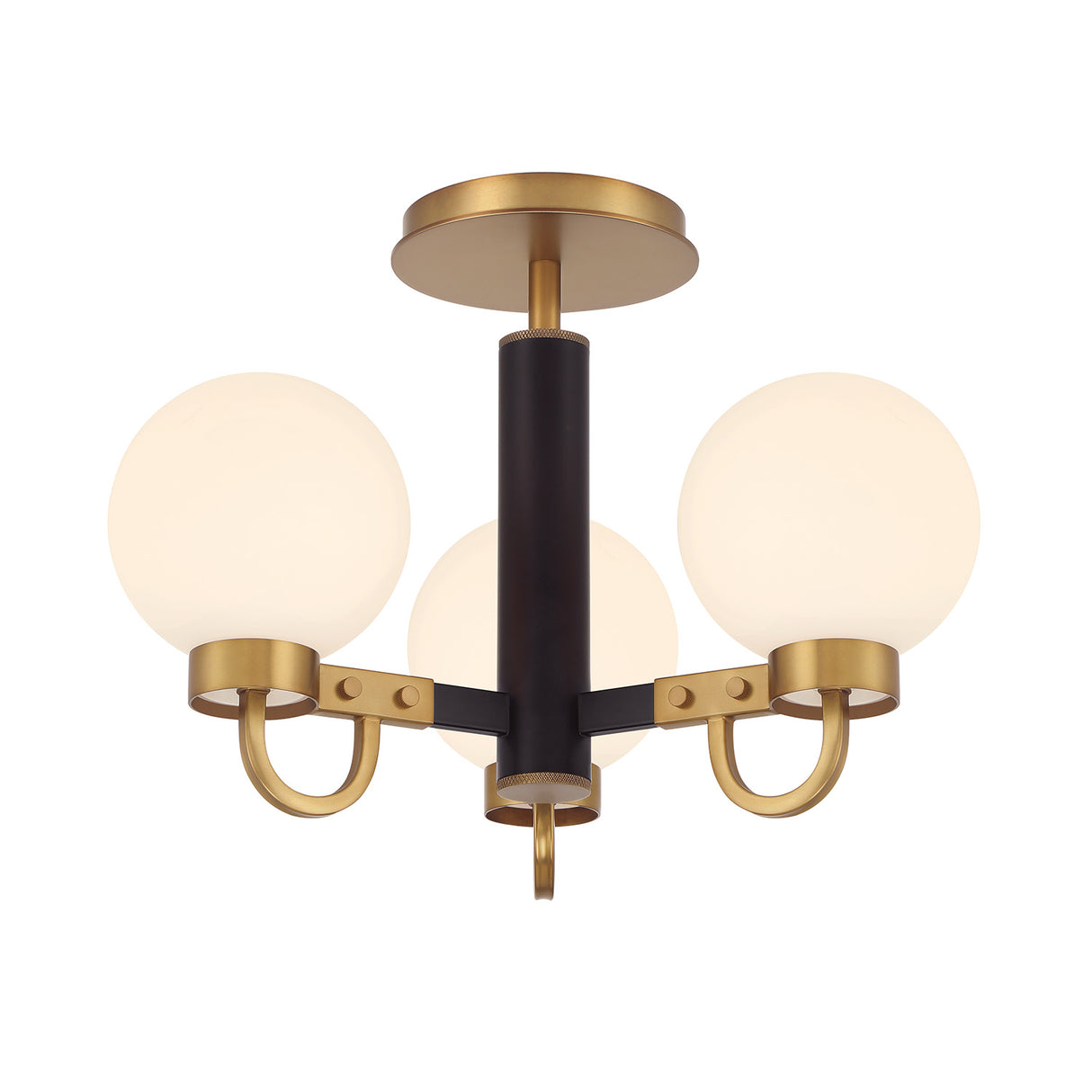 Ryan 3 Light Semi-Flush 18", Matte Black and Aged Brass