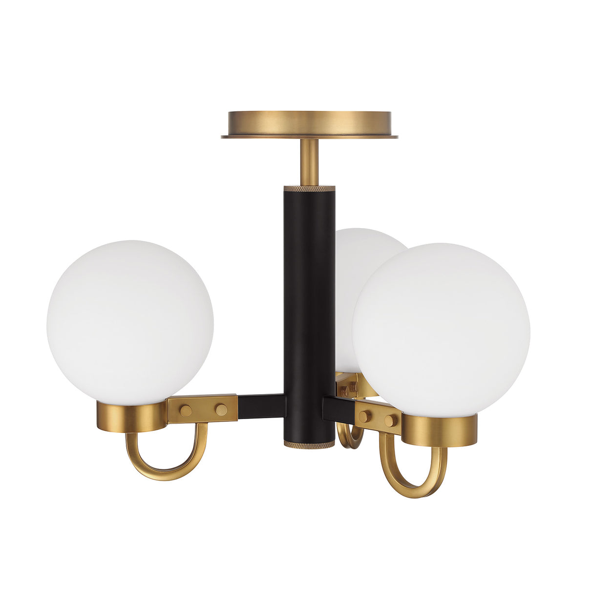 Ryan 3 Light Semi-Flush 18", Matte Black and Aged Brass