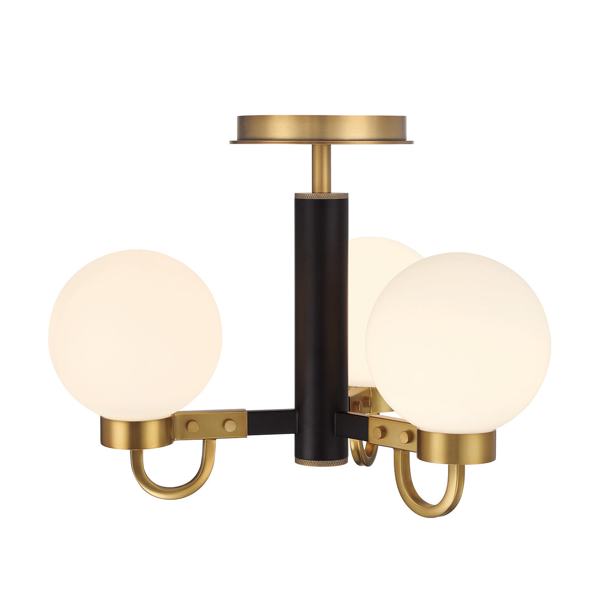 Ryan 3 Light Semi-Flush 18", Matte Black and Aged Brass