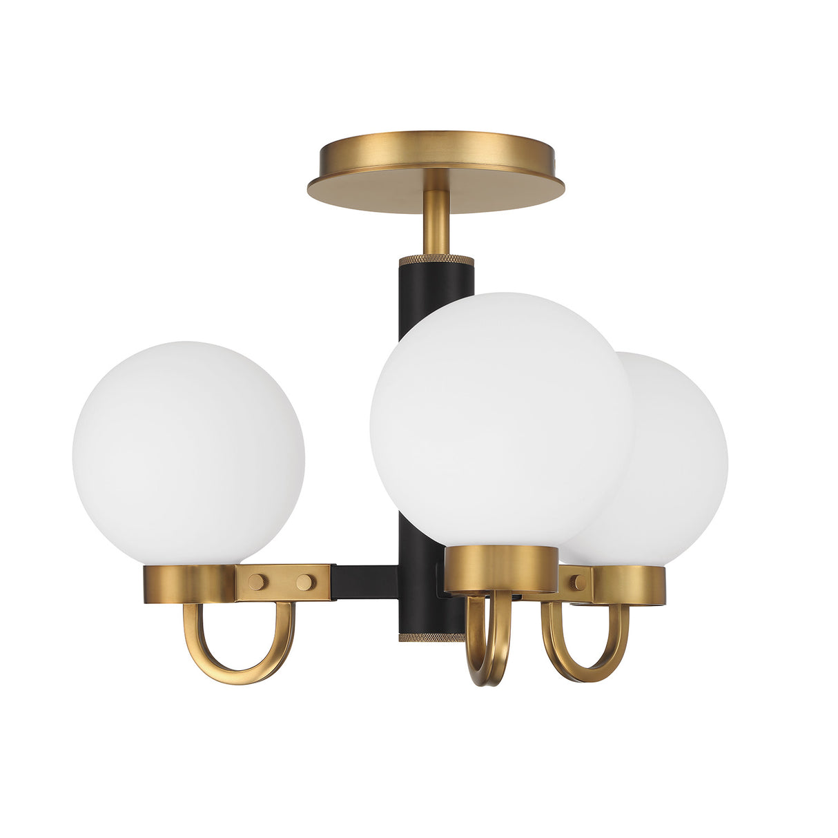 Ryan 3 Light Semi-Flush 18", Matte Black and Aged Brass