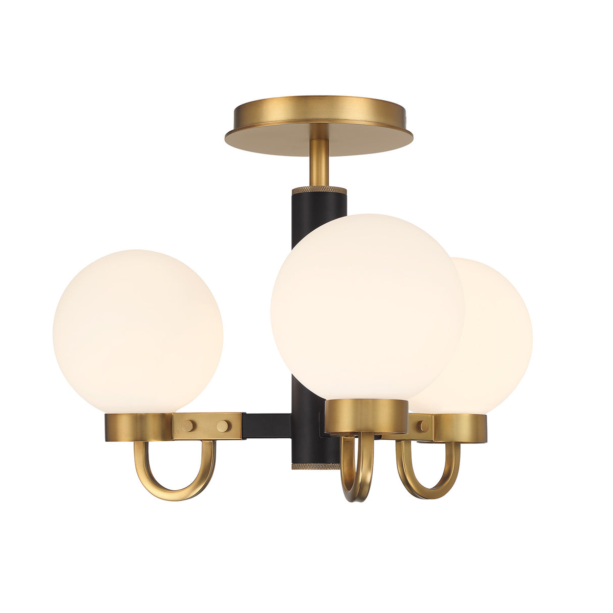 Ryan 3 Light Semi-Flush 18", Matte Black and Aged Brass
