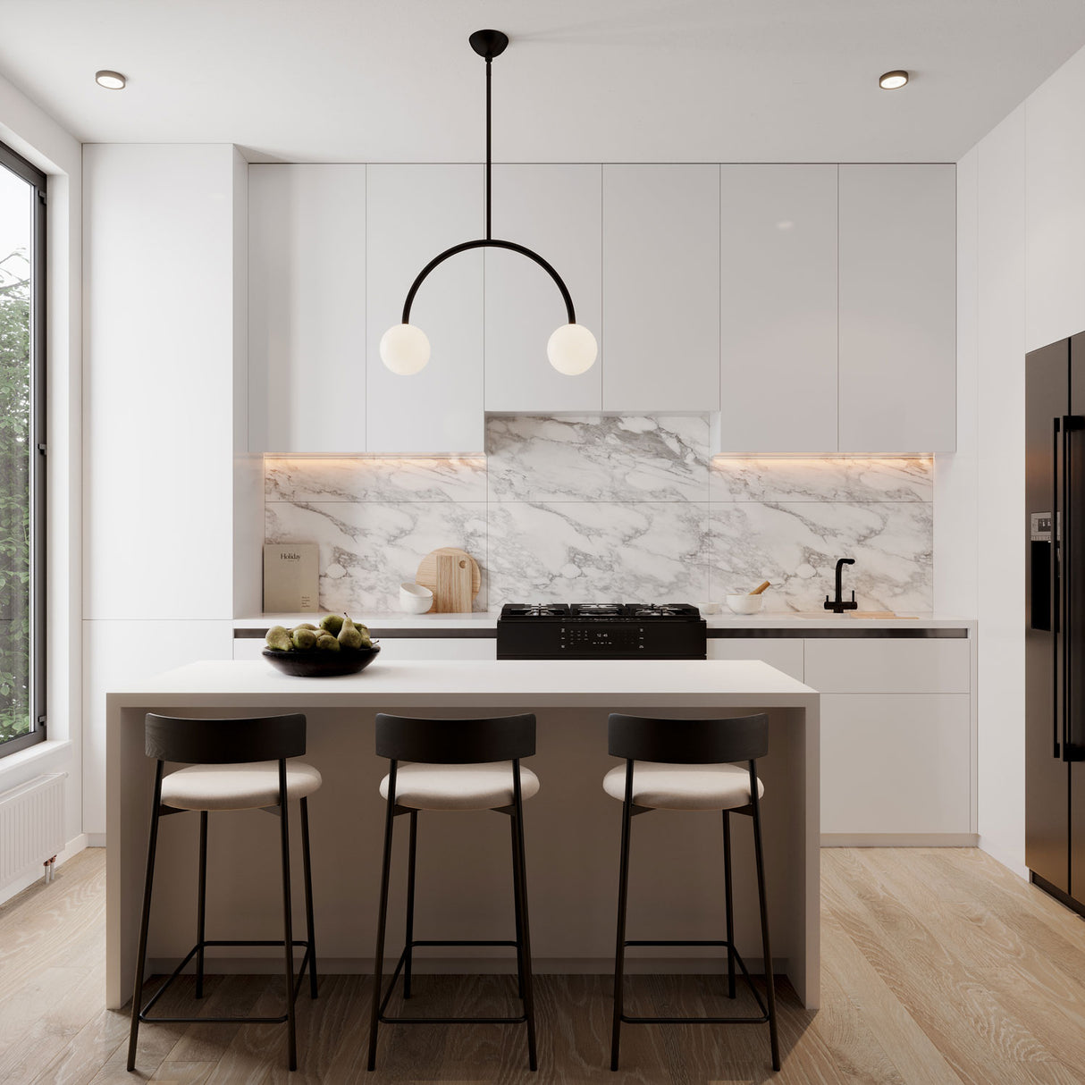 Risa 2 Globe Arc Pendant 26", Matte Black
