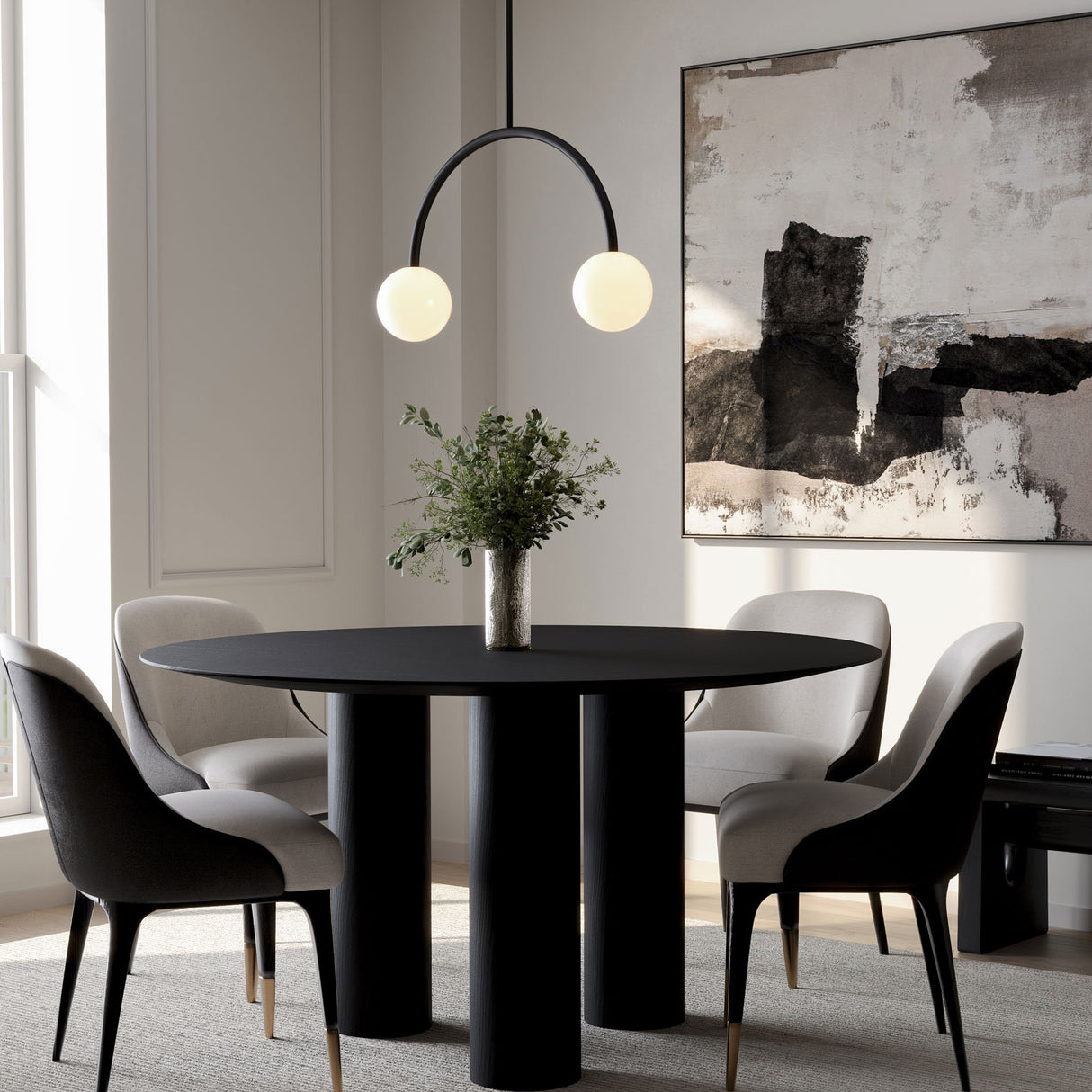 Risa 2 Globe Arc Pendant 26", Matte Black