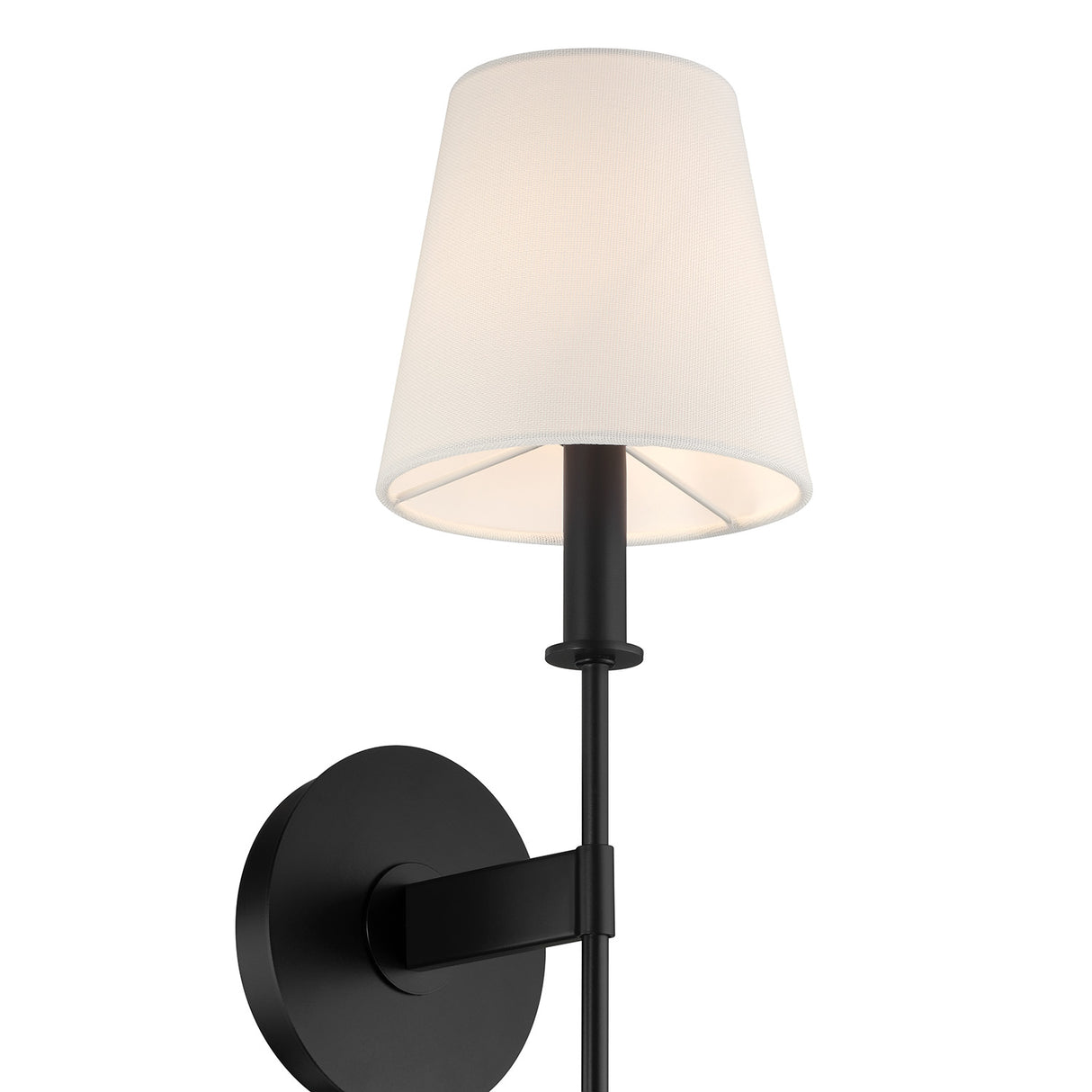 Taylor 19" Wall Sconce, Matte Black with White Fabric Shade, close-up details
